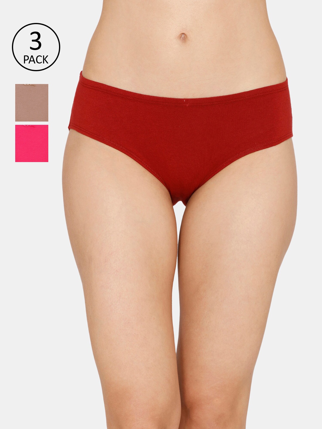 Zivame Women Pack of 3 Assorted Hipster Briefs ZI2452FASHAPINK