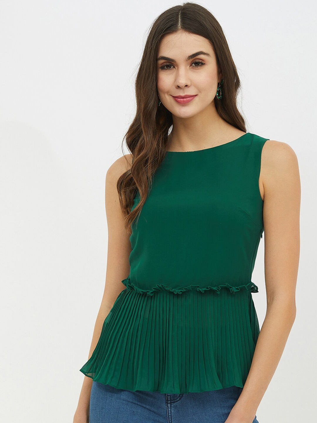 Harpa Women Green Solid Peplum Top