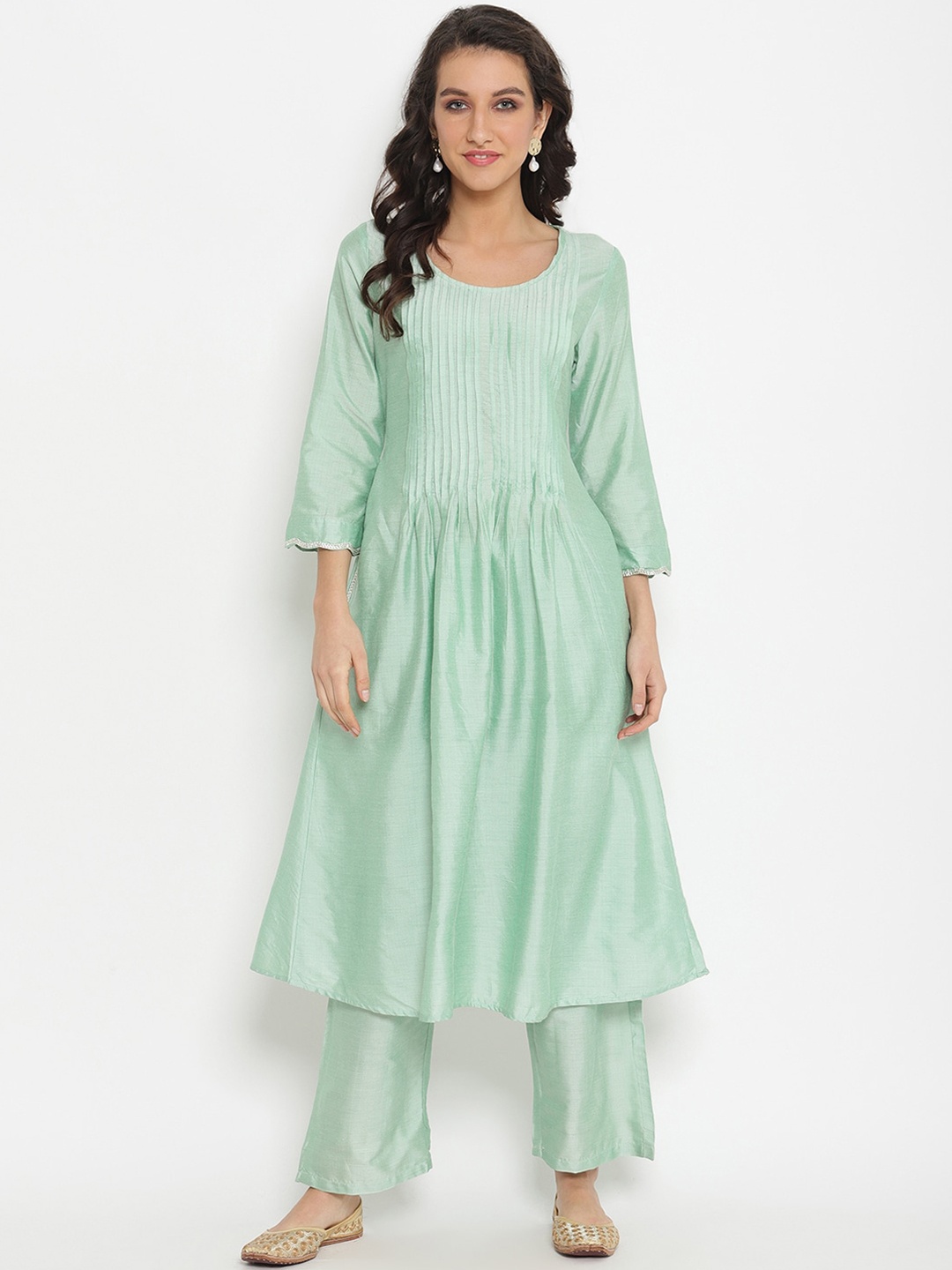 Abhishti Women Sea Green Solid Anarkali Kurta