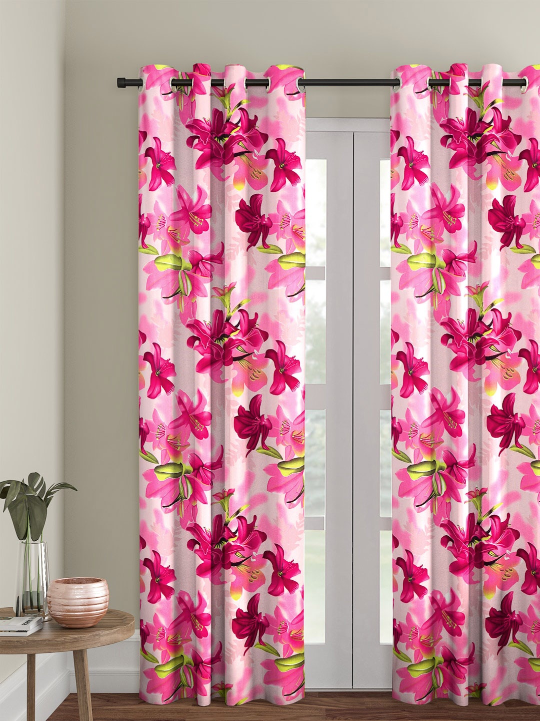 Cortina Pink Single Floral Printed Curtain