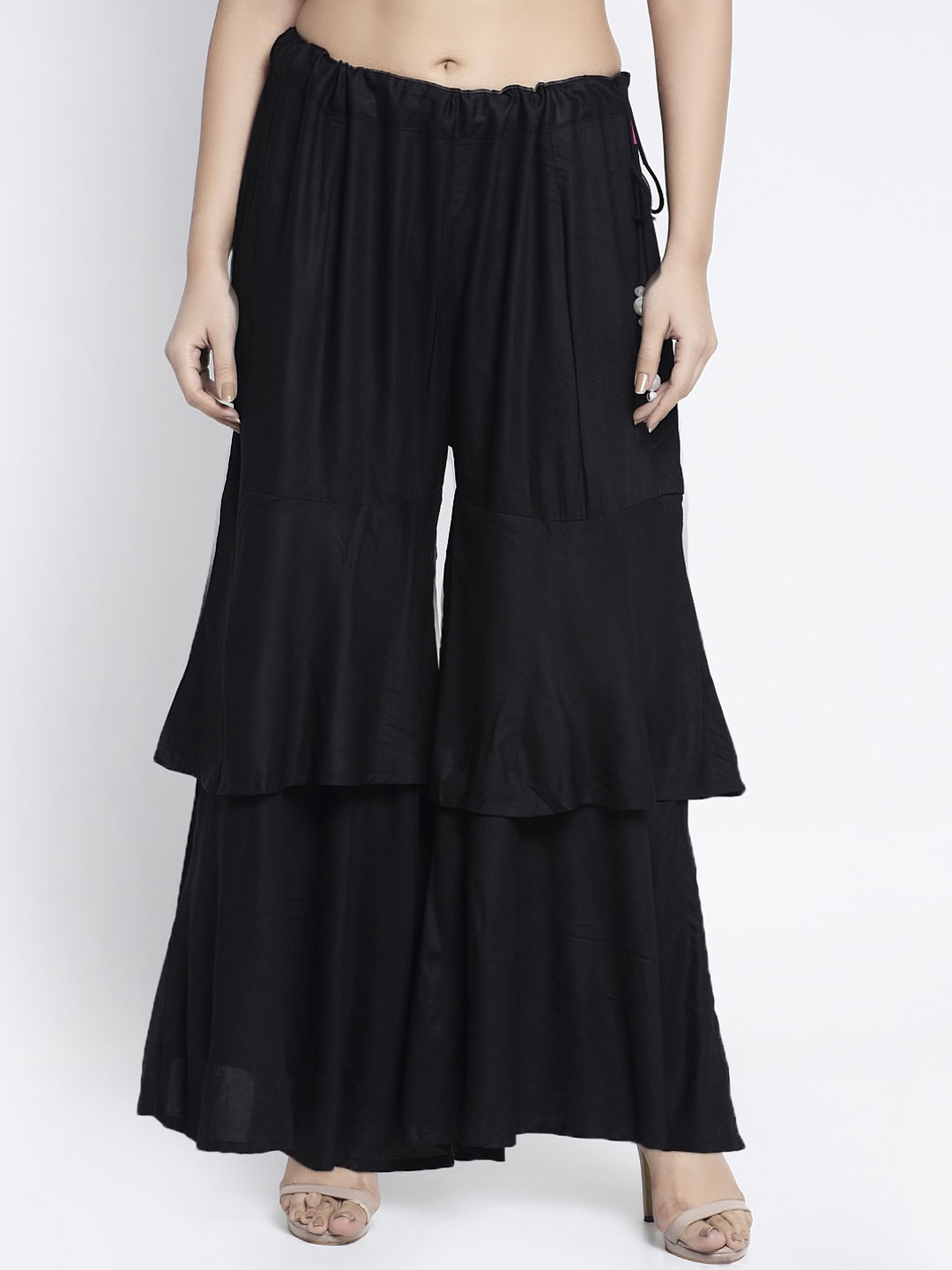 GRACIT Women Black Solid Flared Palazzos
