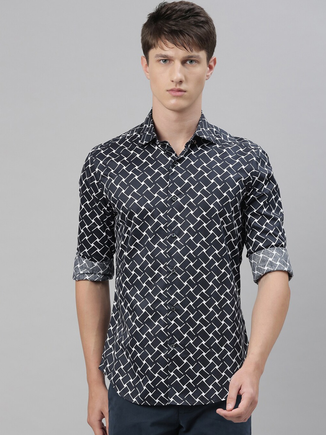 RARE RABBIT Men Black Regular Fit Printed Casual Shirt