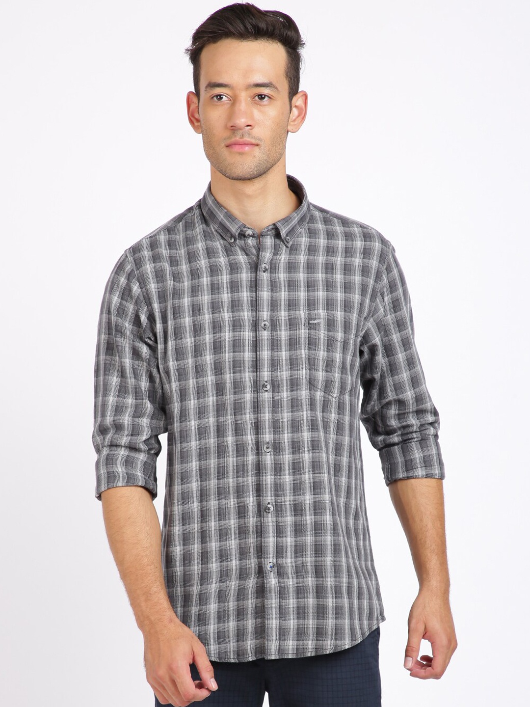 Crocodile Men Grey Checked Casual Shirt