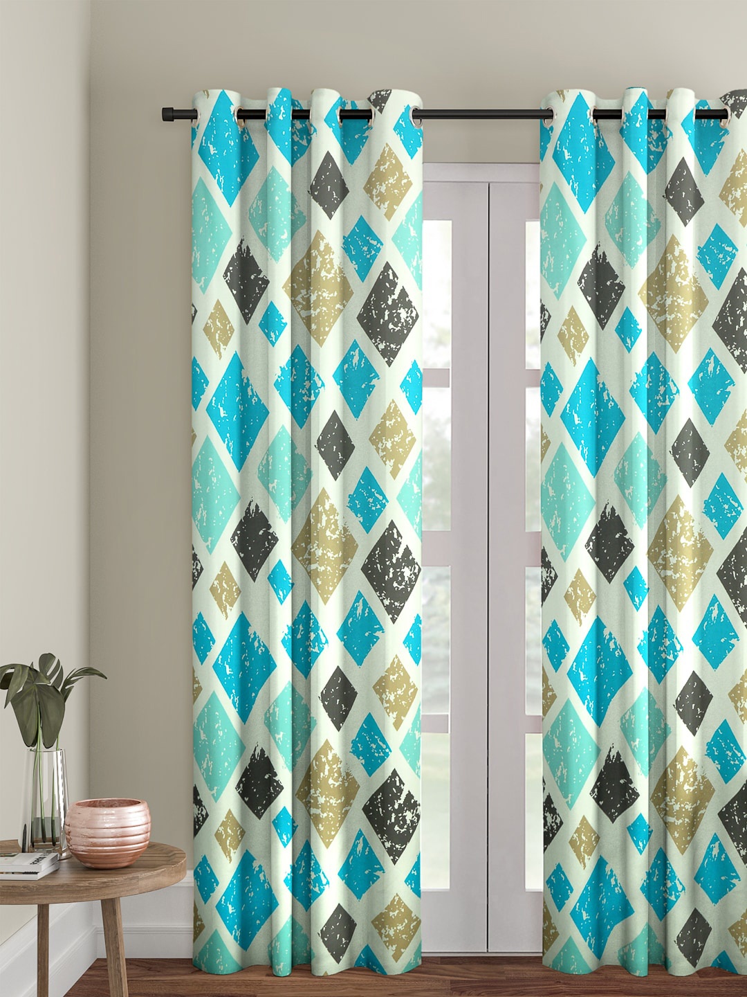 Cortina White & Blue Single Digital Printed Door Curtain