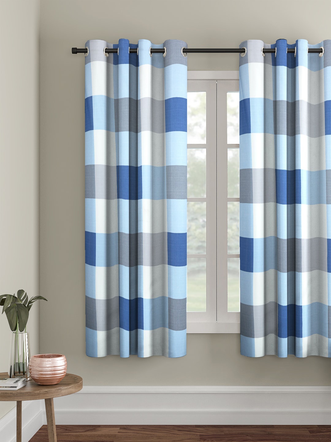 Cortina Blue & White Single Printed Window Curtain