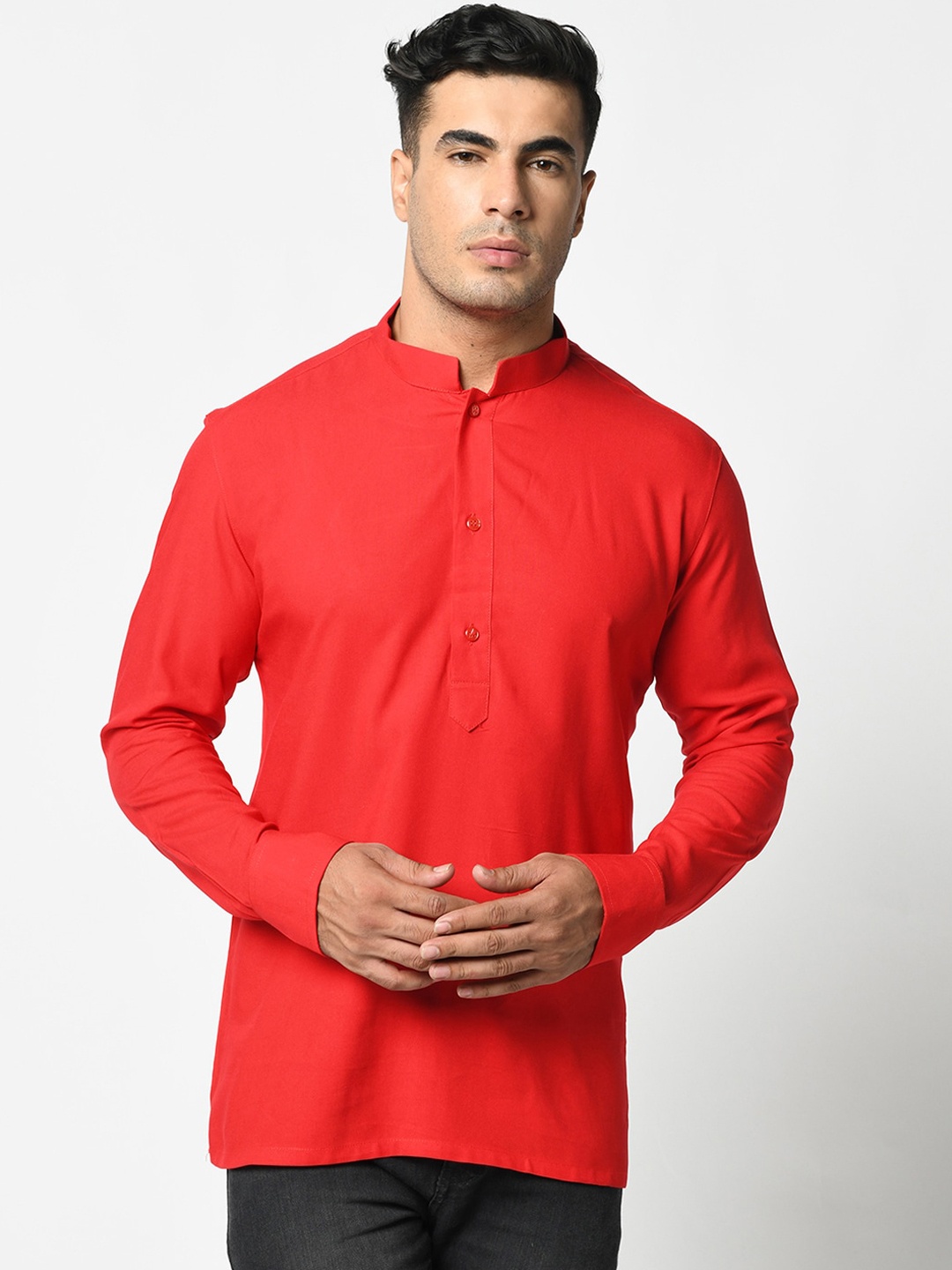 DEYANN Men Red Solid Straight Kurta