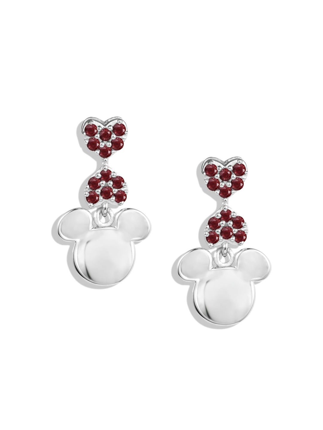 TALISMAN Silver-Toned Rhodium-Plated Disney Mickey Mouse Shaped Drop Earrings