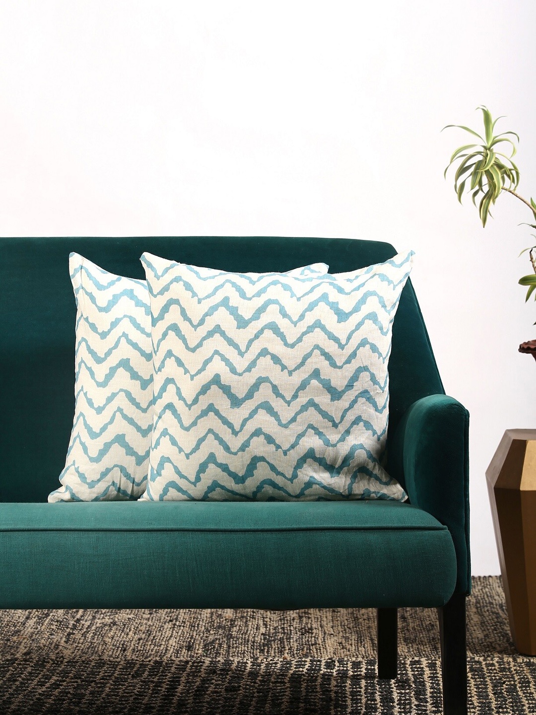 Contrast Living Beige & White Set of 2 Geometric Square Cushion Covers