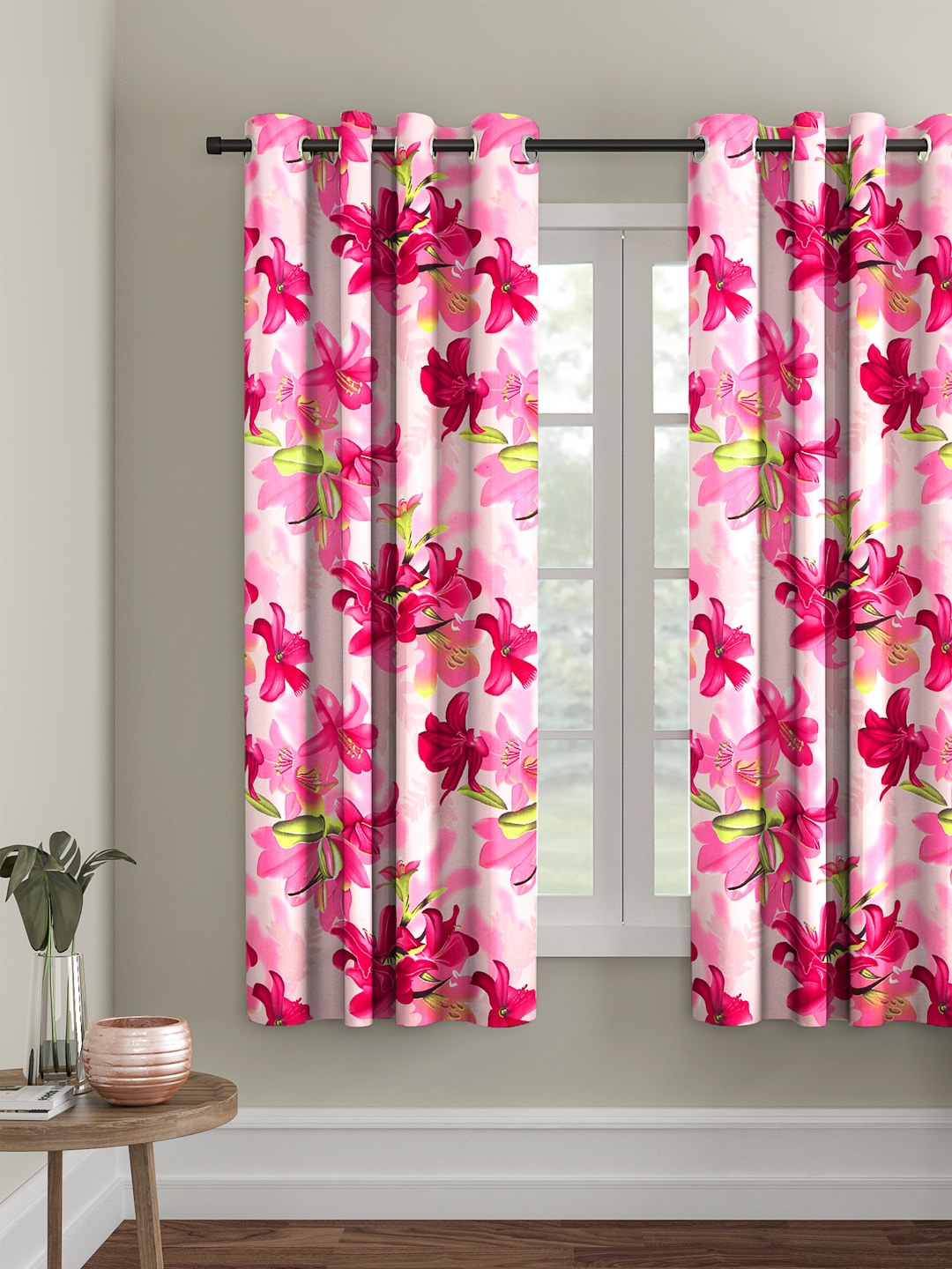 Cortina Floral Printed Single Window Curtain, Pink