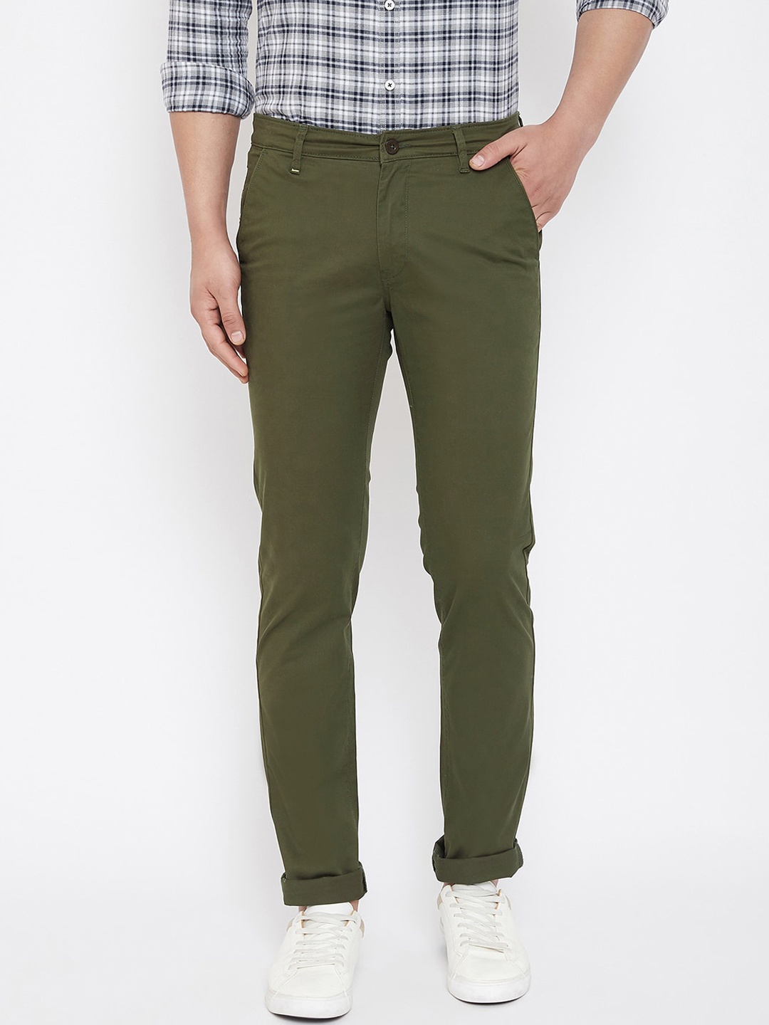 Canary London Men Olive Green Slim Fit Solid Chinos