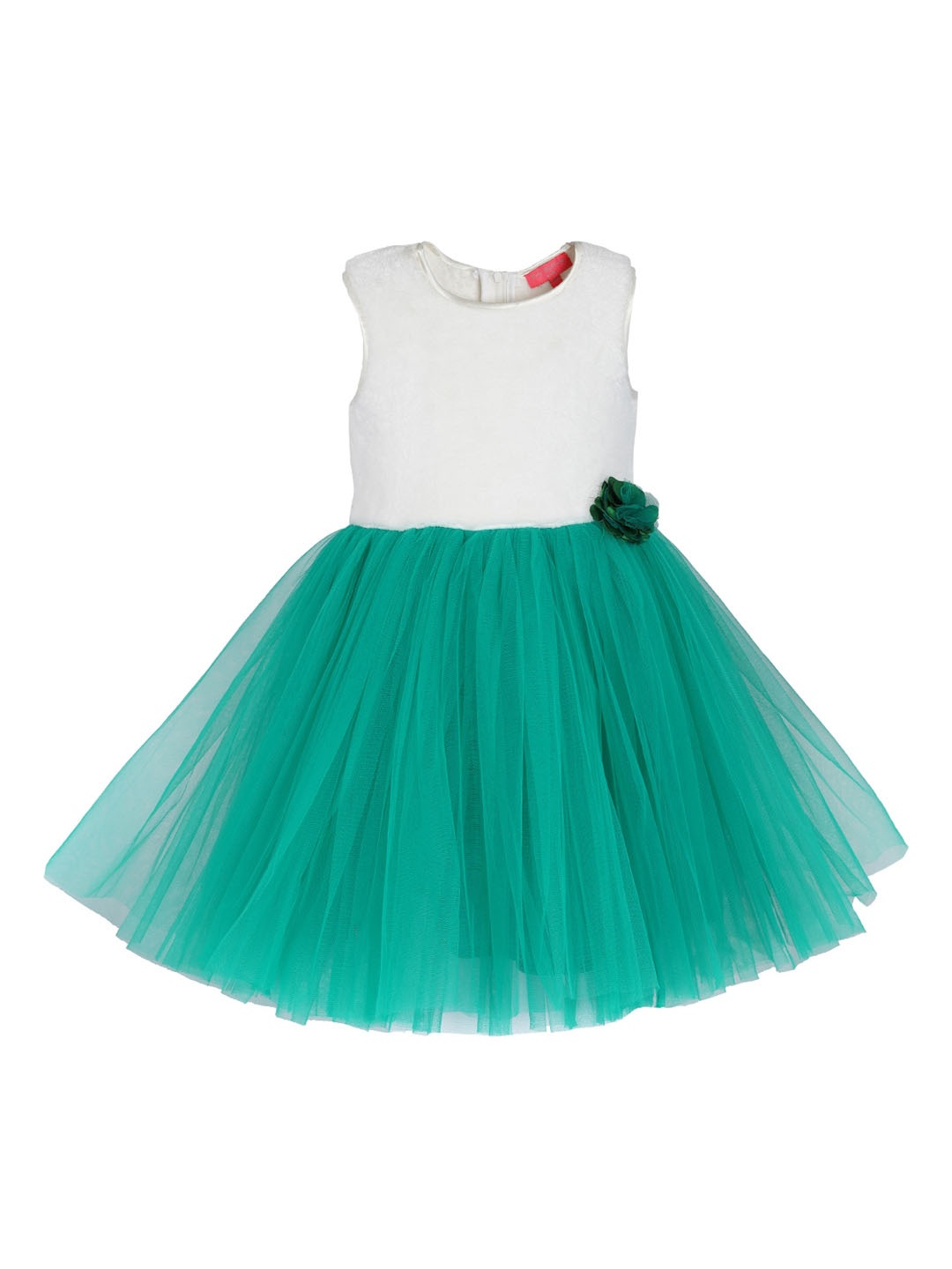 Toy Balloon kids Girls Green Solid Fit and Flare Dress