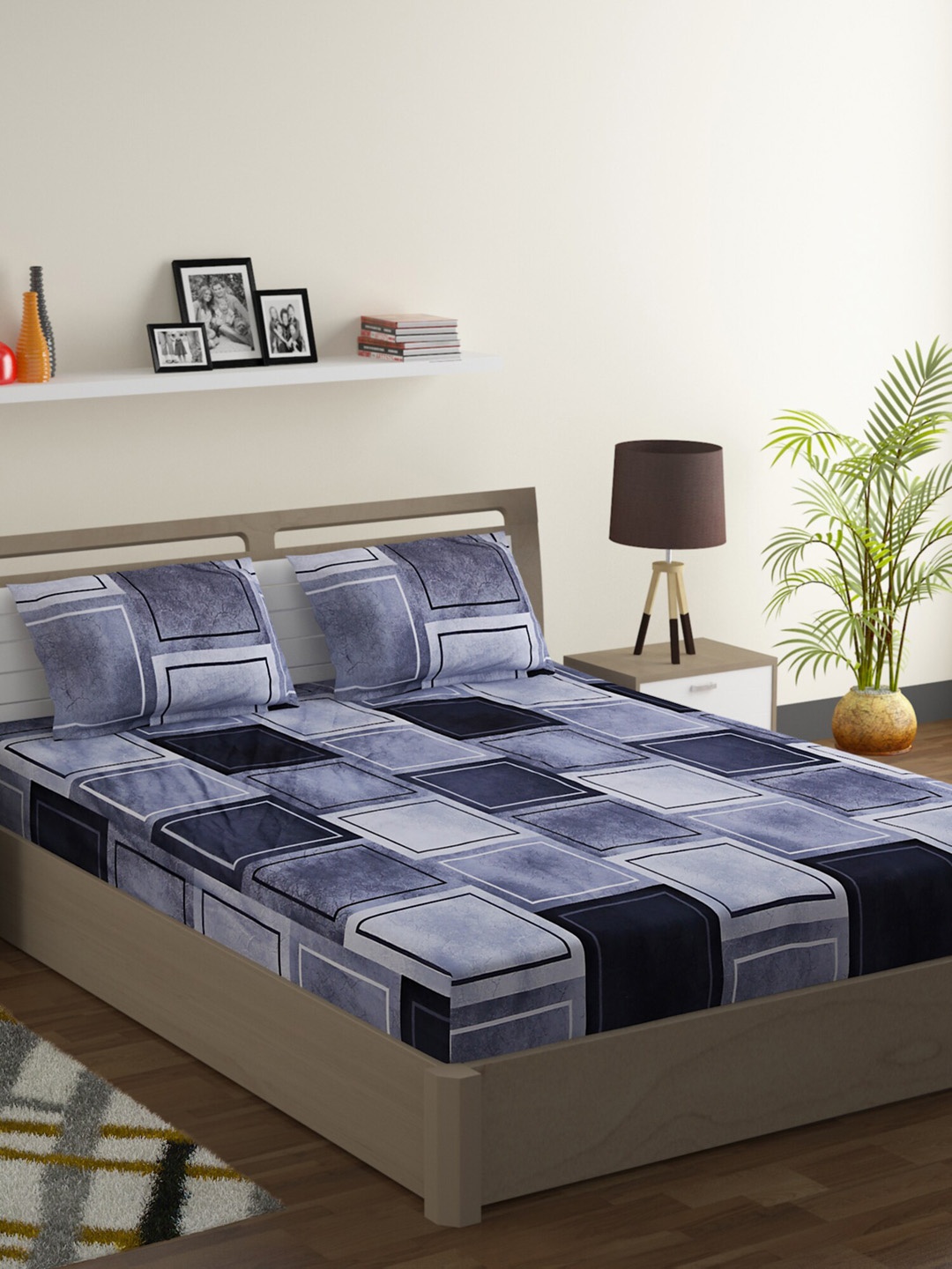 SWAYAM Navy Blue & Grey Geometric 210 TC Cotton 1 Queen Bedsheet with 2 Pillow Covers
SWAYAM Navy Blue & Grey Geometric 210 TC Cotton 1 Queen Bedsheet with 2 Pillow Covers
