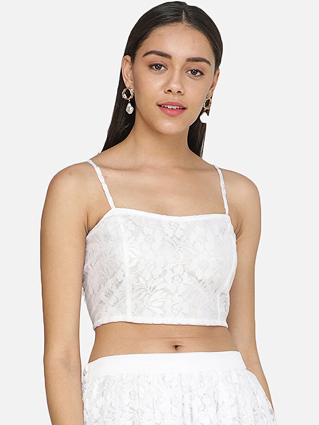 SCORPIUS Women White Self Design Fitted Top