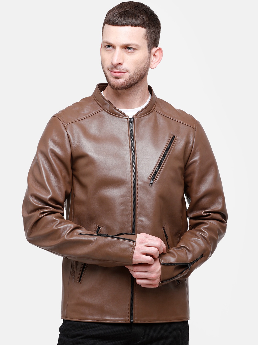 MONOCHROME Men Brown Solid Insulator Biker Jacket