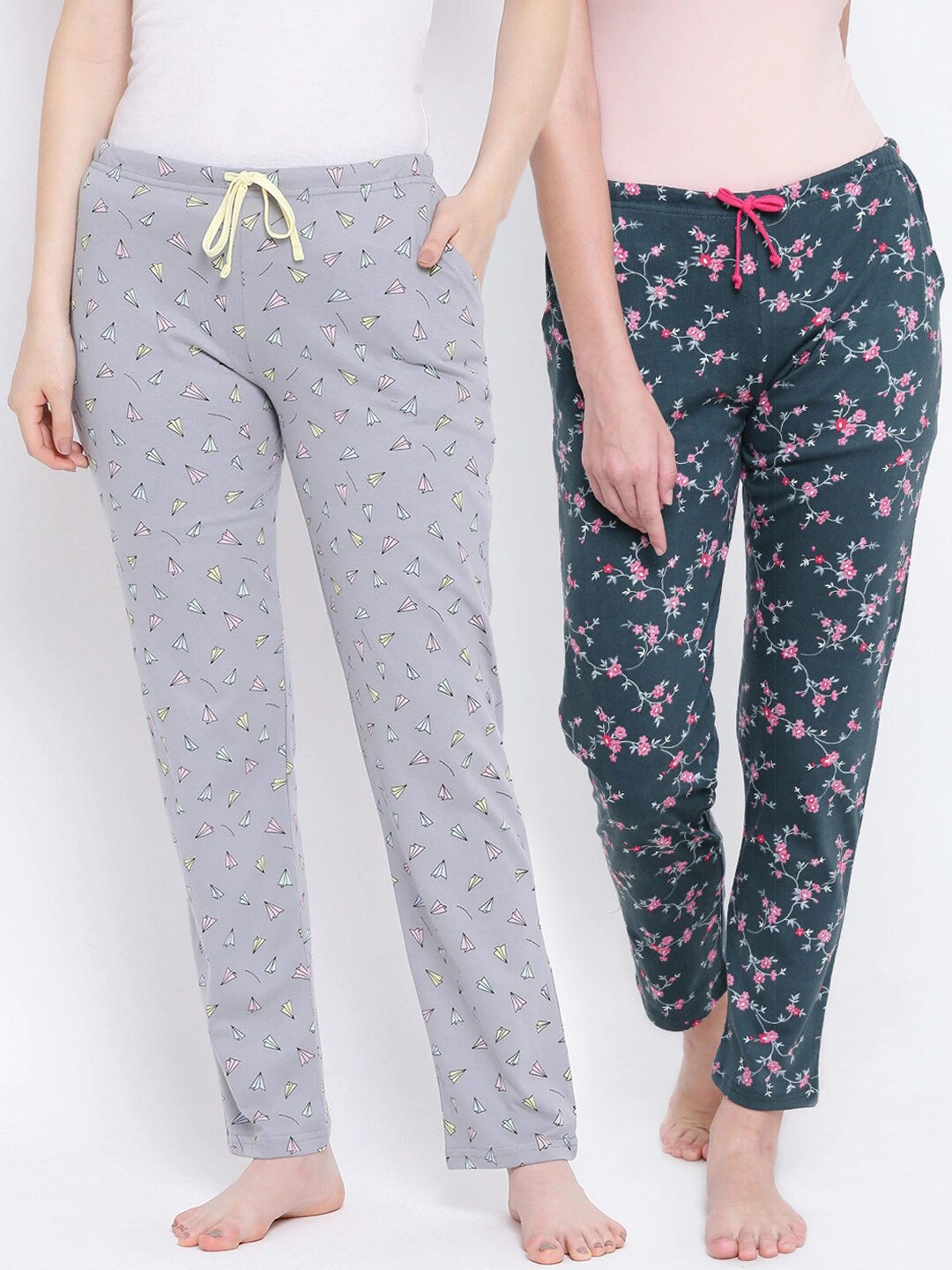 Kanvin Women Pack of 2 Printed Lounge Pants, Green