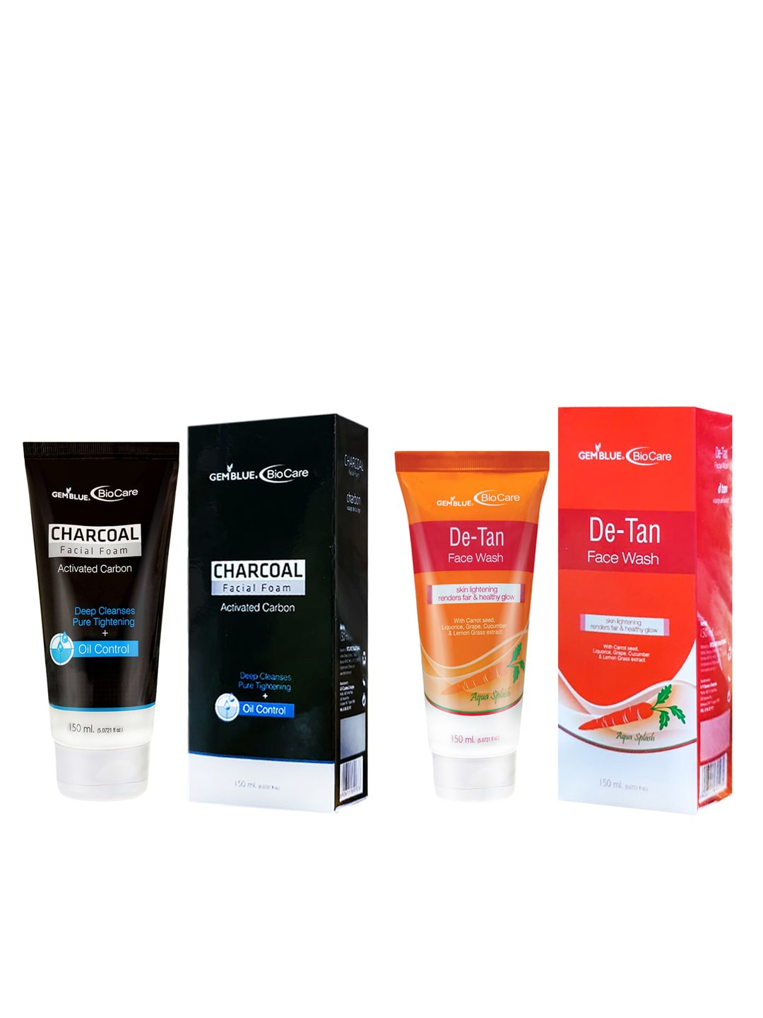 GEMBLUE BioCare Combo of 2 Charcoal Face Wash & De Tan Face Wash - 150 ml each, Black
GEMBLUE BioCare Combo of 2 Charcoal Face Wash & De Tan Face Wash - 150 ml each, Black
