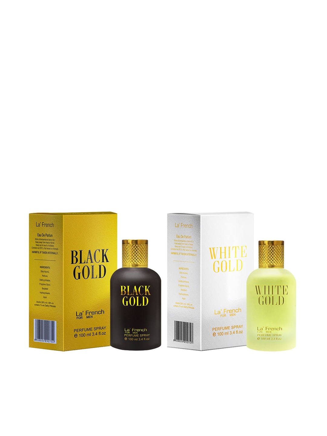 La French Men Set of Black Gold & White Gold Eau De Parfum - 100ml Each, Yellow