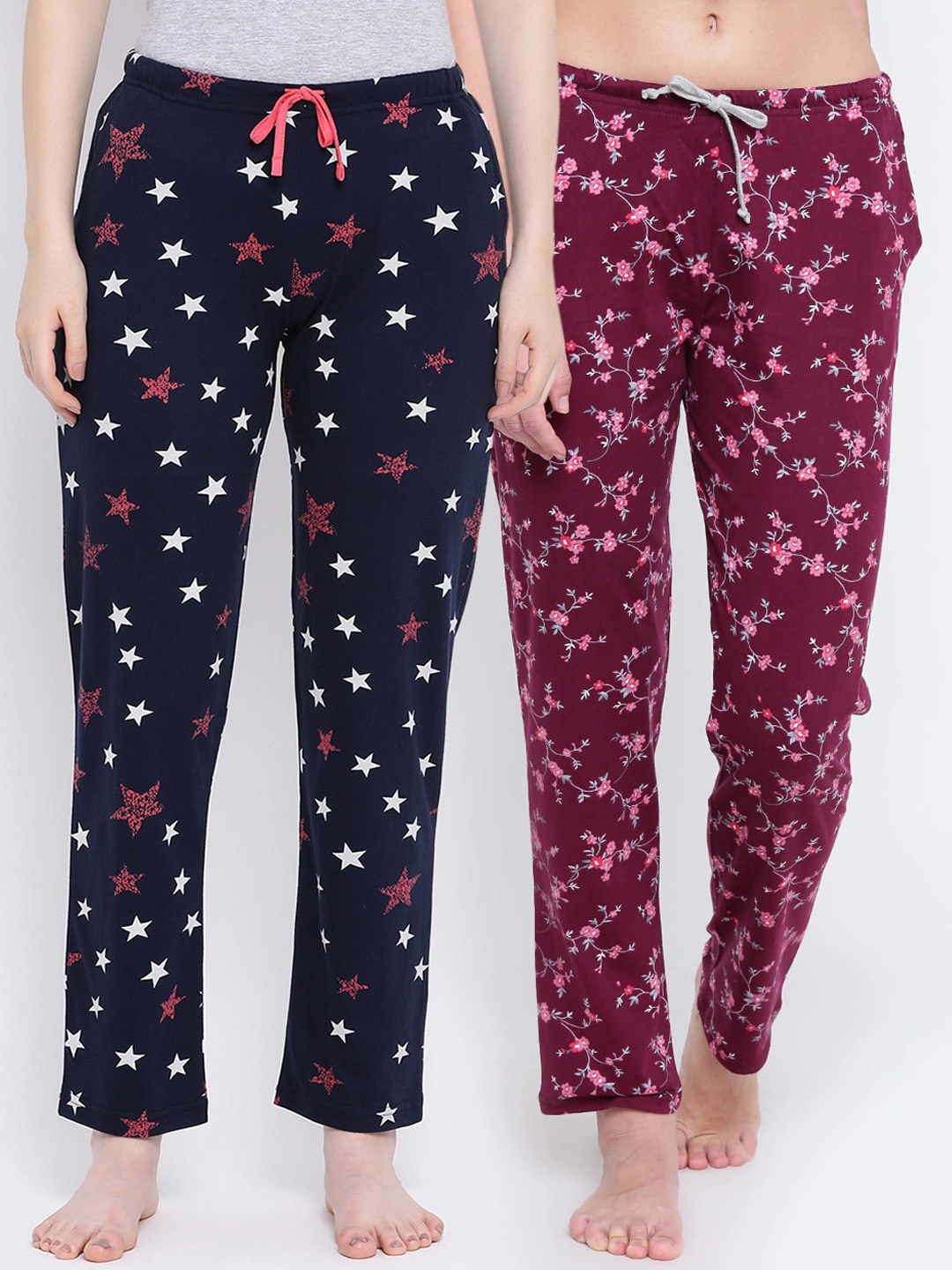 Kanvin Women Pack of 2 Printed Lounge Pants, Maroon