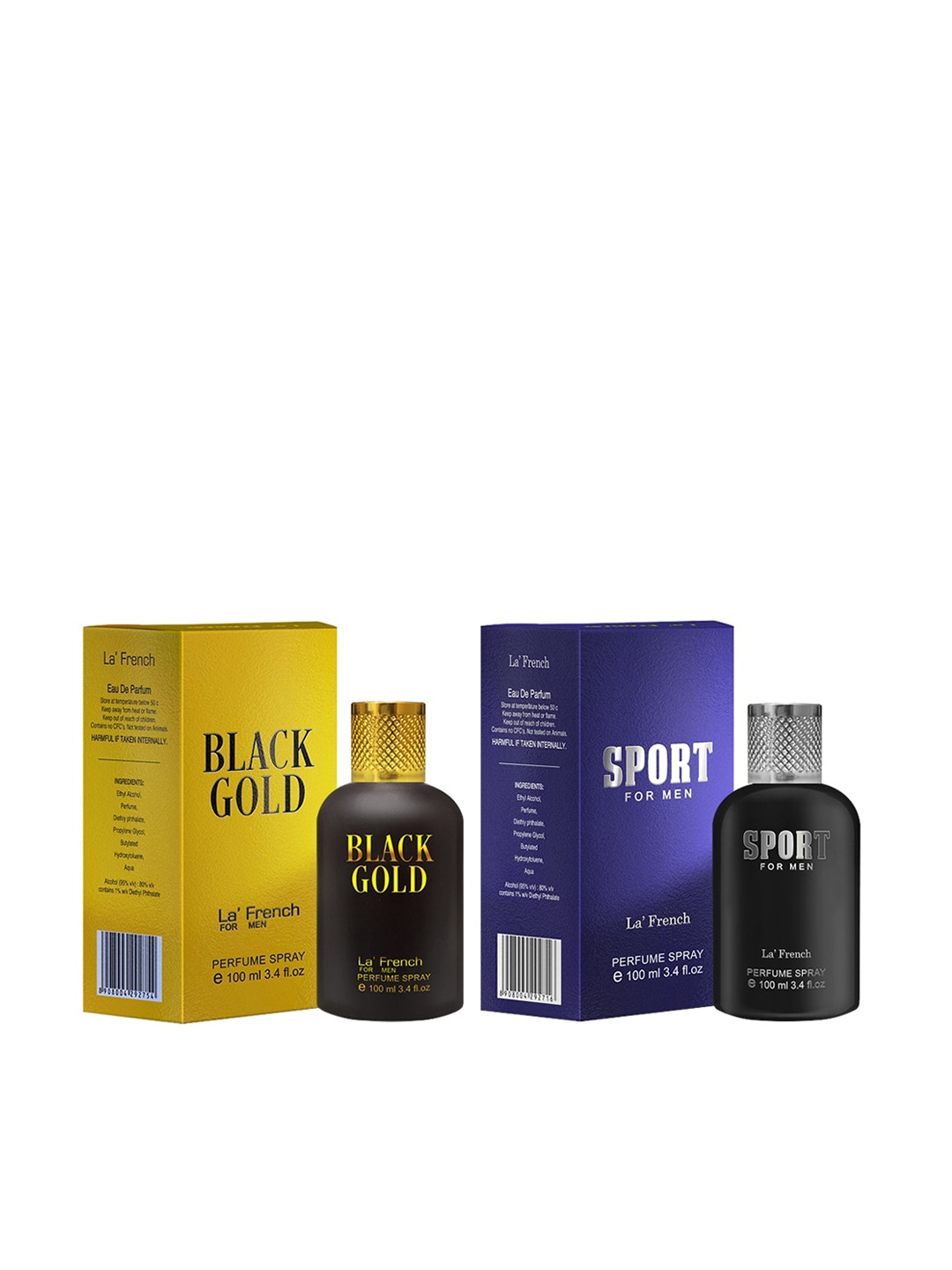 La French Men Combo of 2 Perfumes Black Gold & Sport Eau de Parfum - 200 ml, Yellow
La French Men Combo of 2 Perfumes Black Gold & Sport Eau de Parfum - 200 ml, Yellow