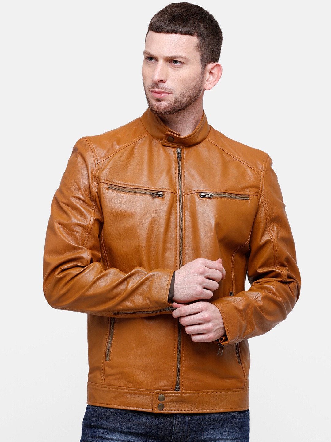 MONOCHROME Men Tan Solid Insulator Biker Jacket