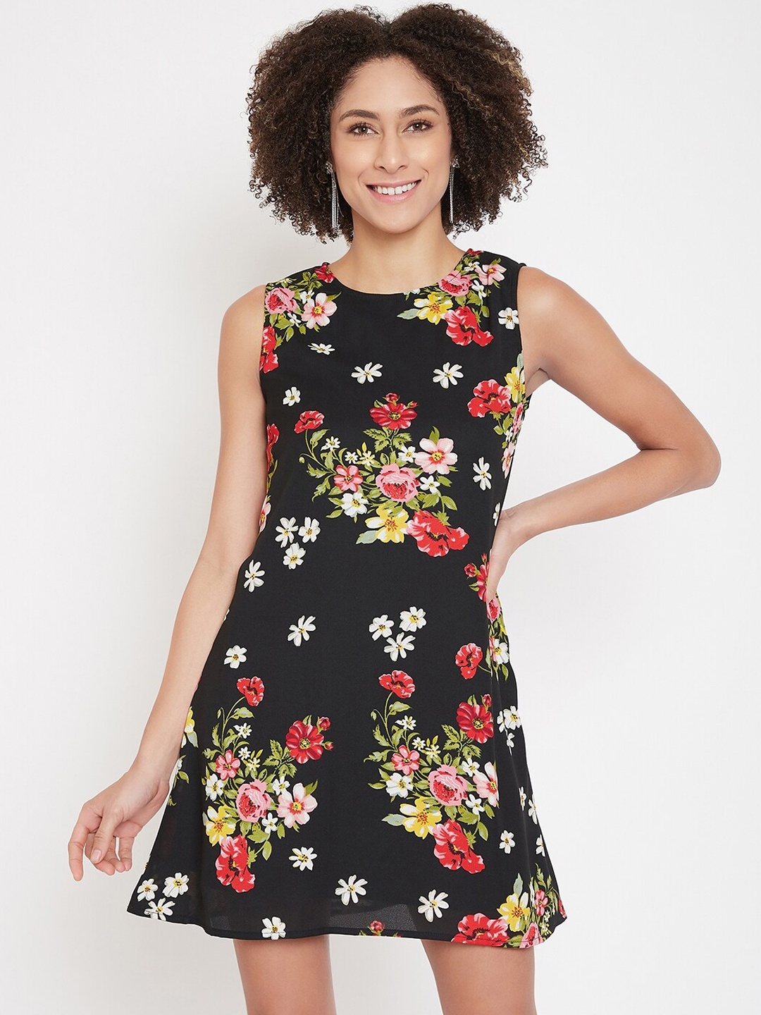 La Zoire Women Black Printed A-Line Dress