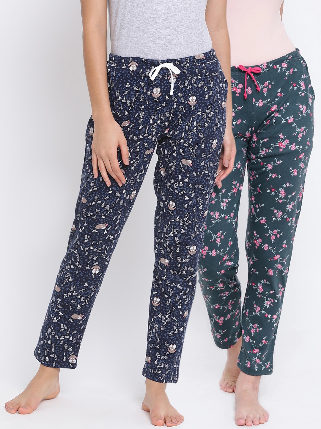 Kanvin Women Pack Of 2 Printed Lounge Pants, Green