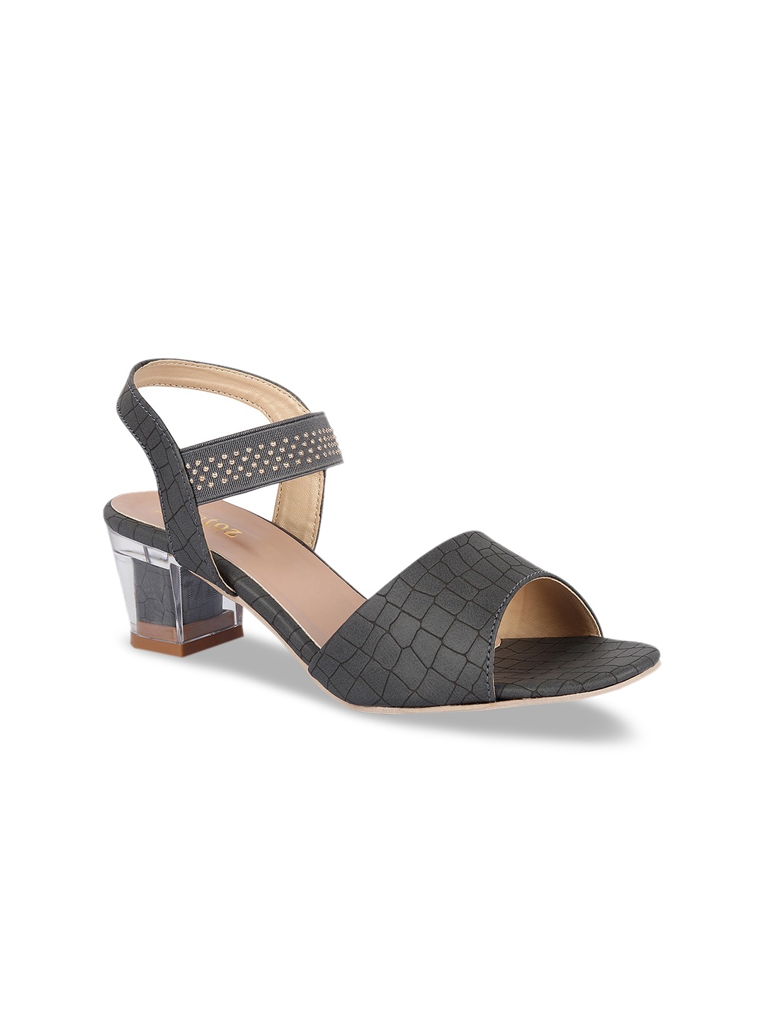 ZAPATOZ Women Grey Printed Block Heels