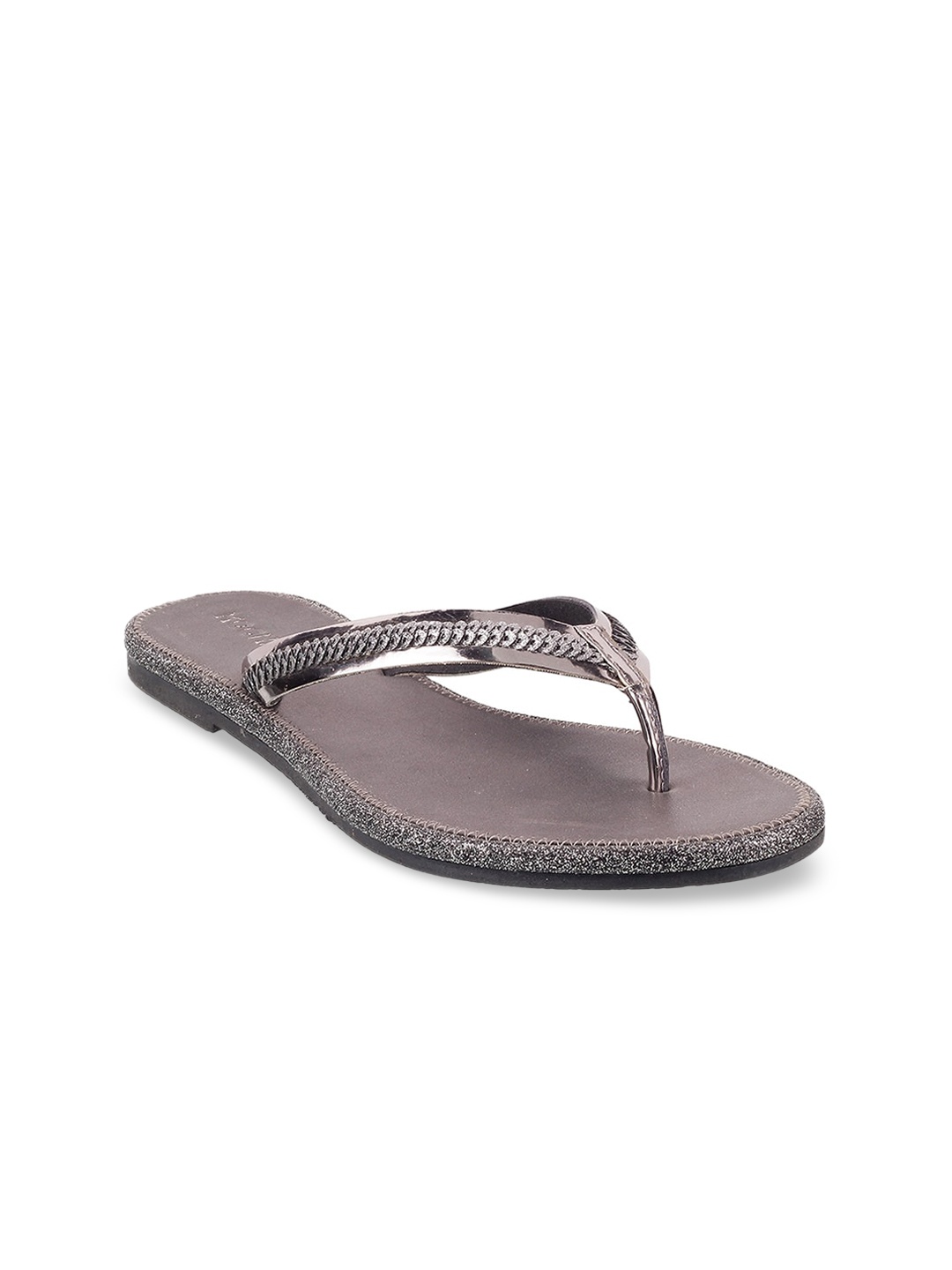 Mochi Women Grey Embellished Open Toe Flats