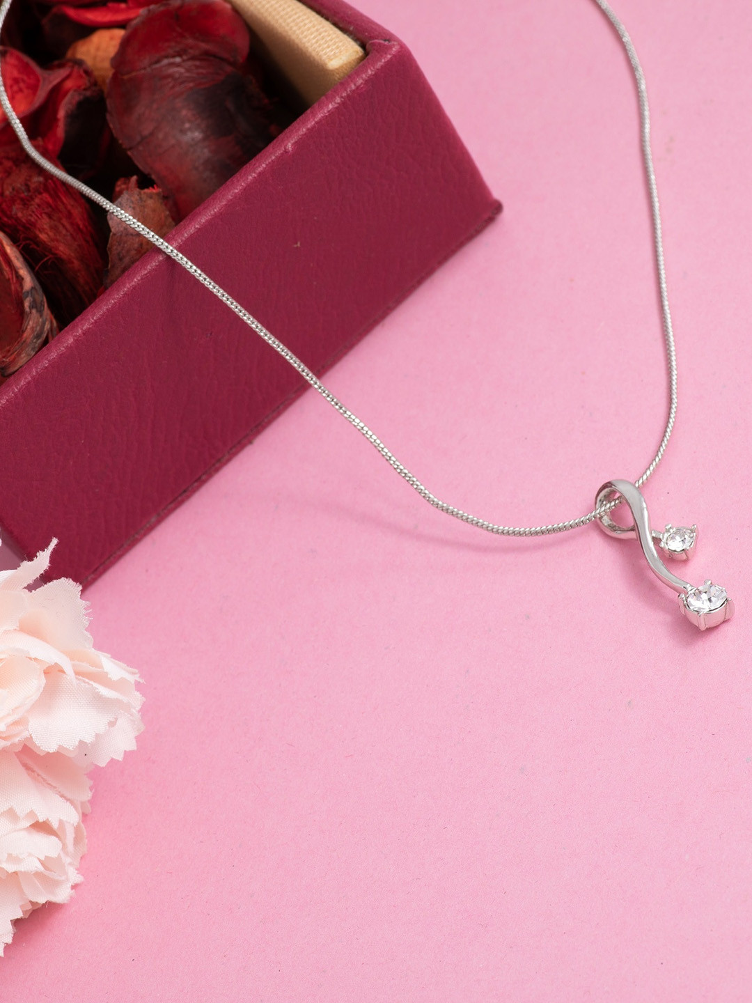 Estele Rhodium-Plated & Silver-Toned CZ Studded Pendant with Chain
Estele Rhodium-Plated & Silver-Toned CZ Studded Pendant with Chain