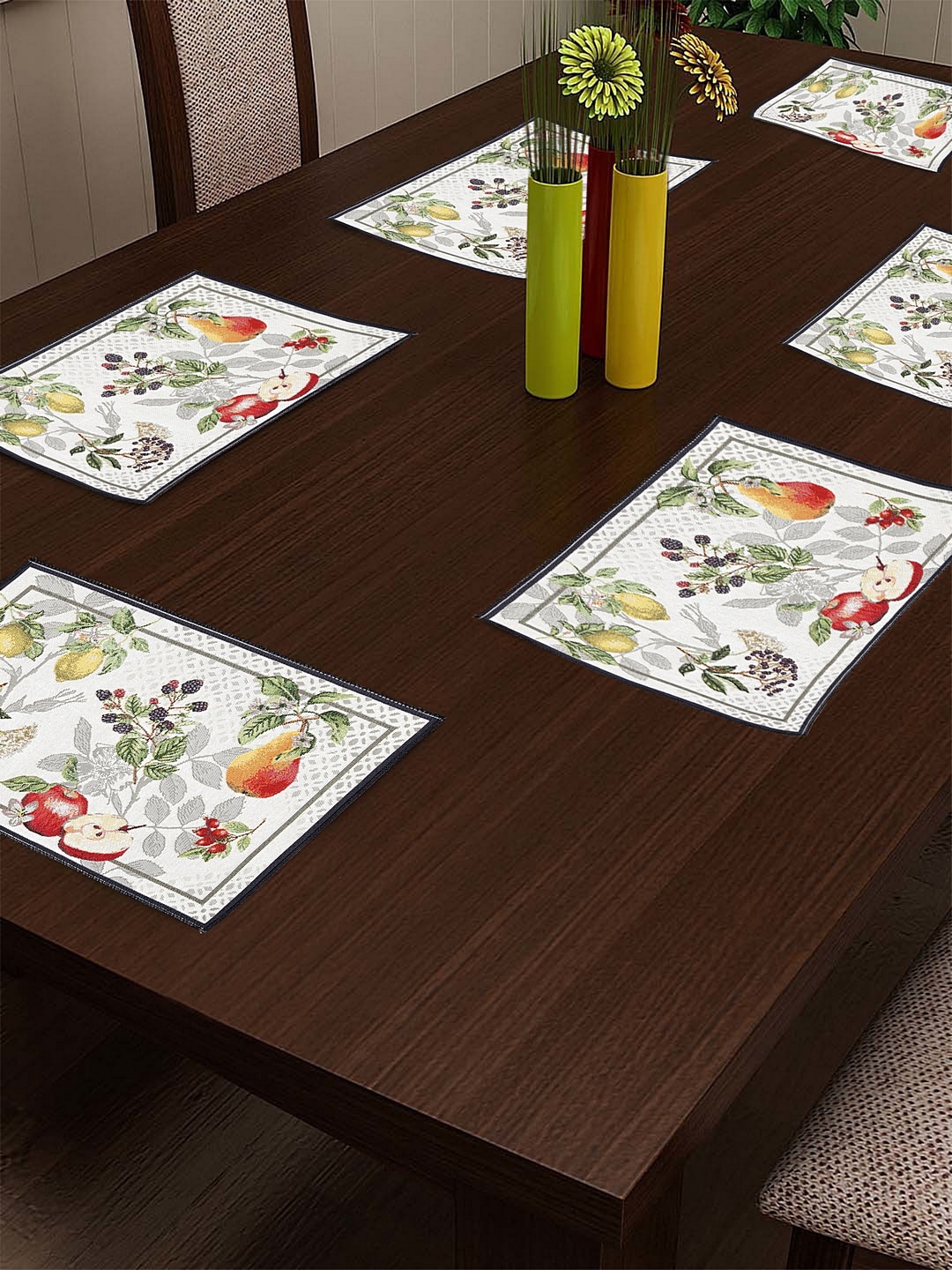 KLOTTHE Set Of 6 White & Grey Woven Design Dining Table Placemats