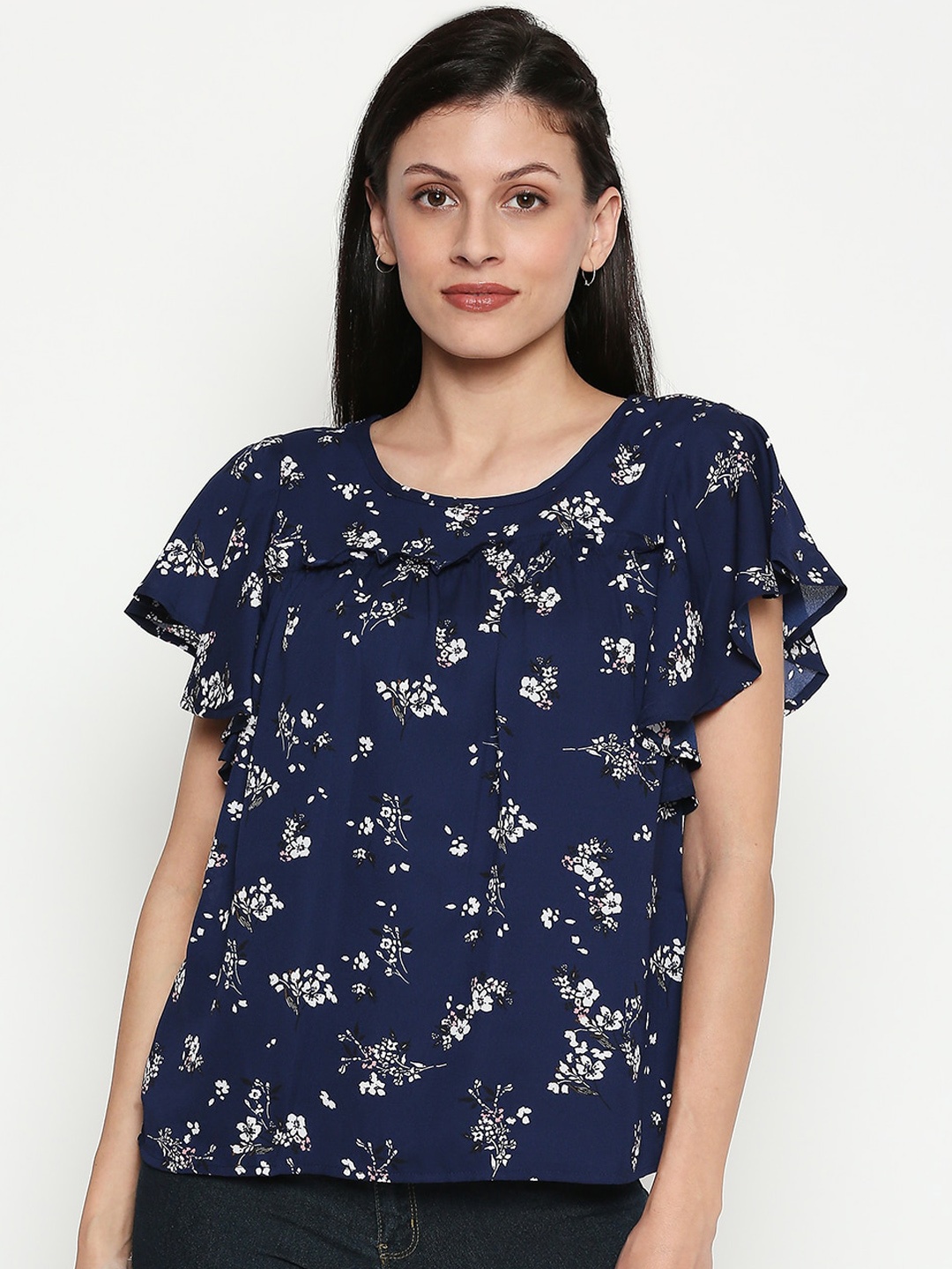 Honey by Pantaloons Women Navy Blue Floral Printed Top