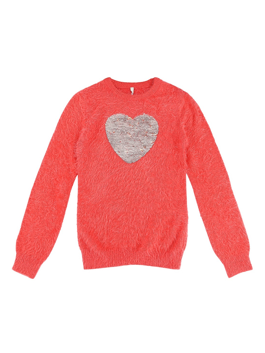 Pantaloons Junior Girls Coral Red Self Design Pullover Sweater