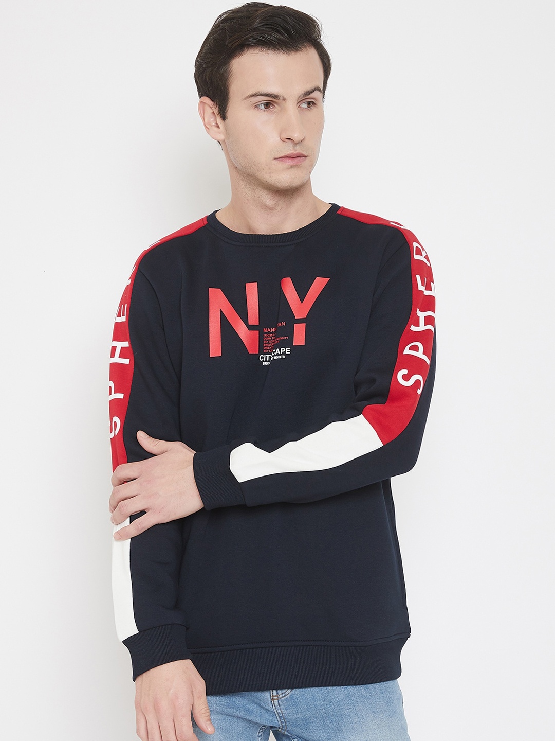 QUBIC Men Navy Blue Printed Sweatshirt