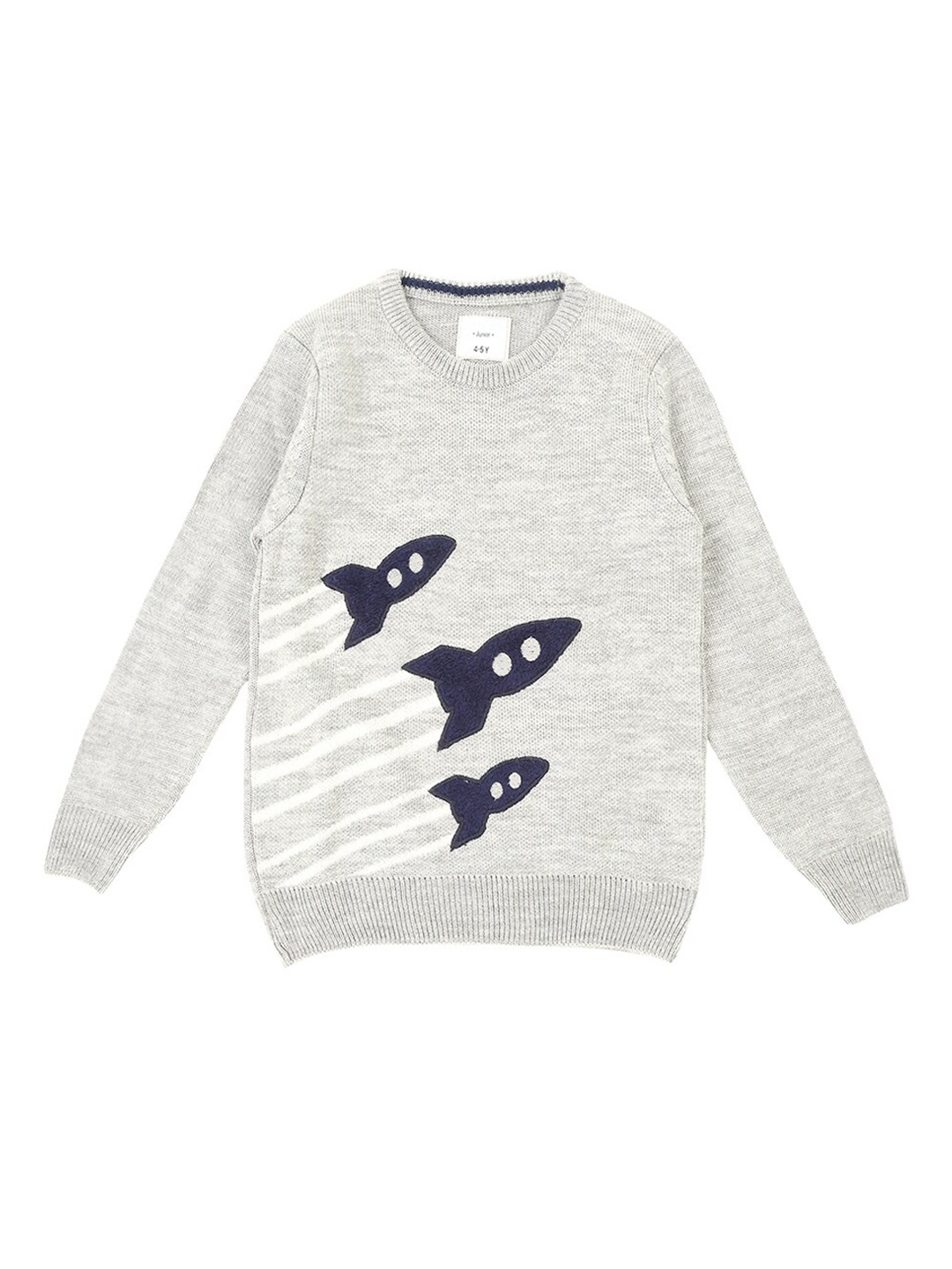 Pantaloons Junior Boys Grey Melange Printed Pullover Sweater