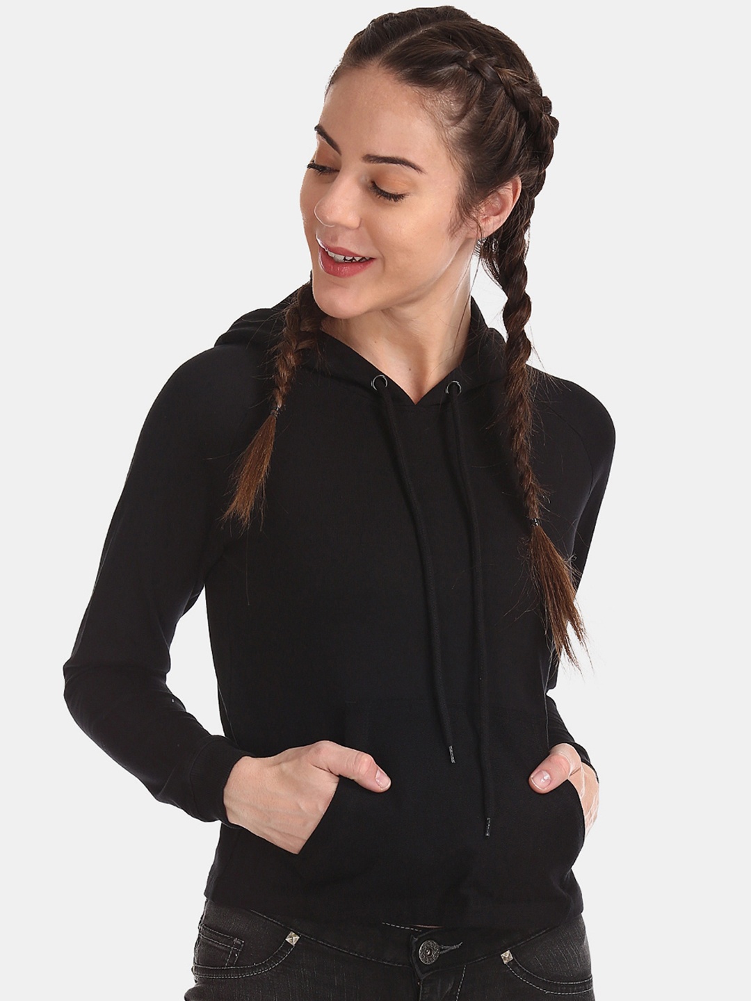 Flying Machine Women Black Solid Sweatshirt