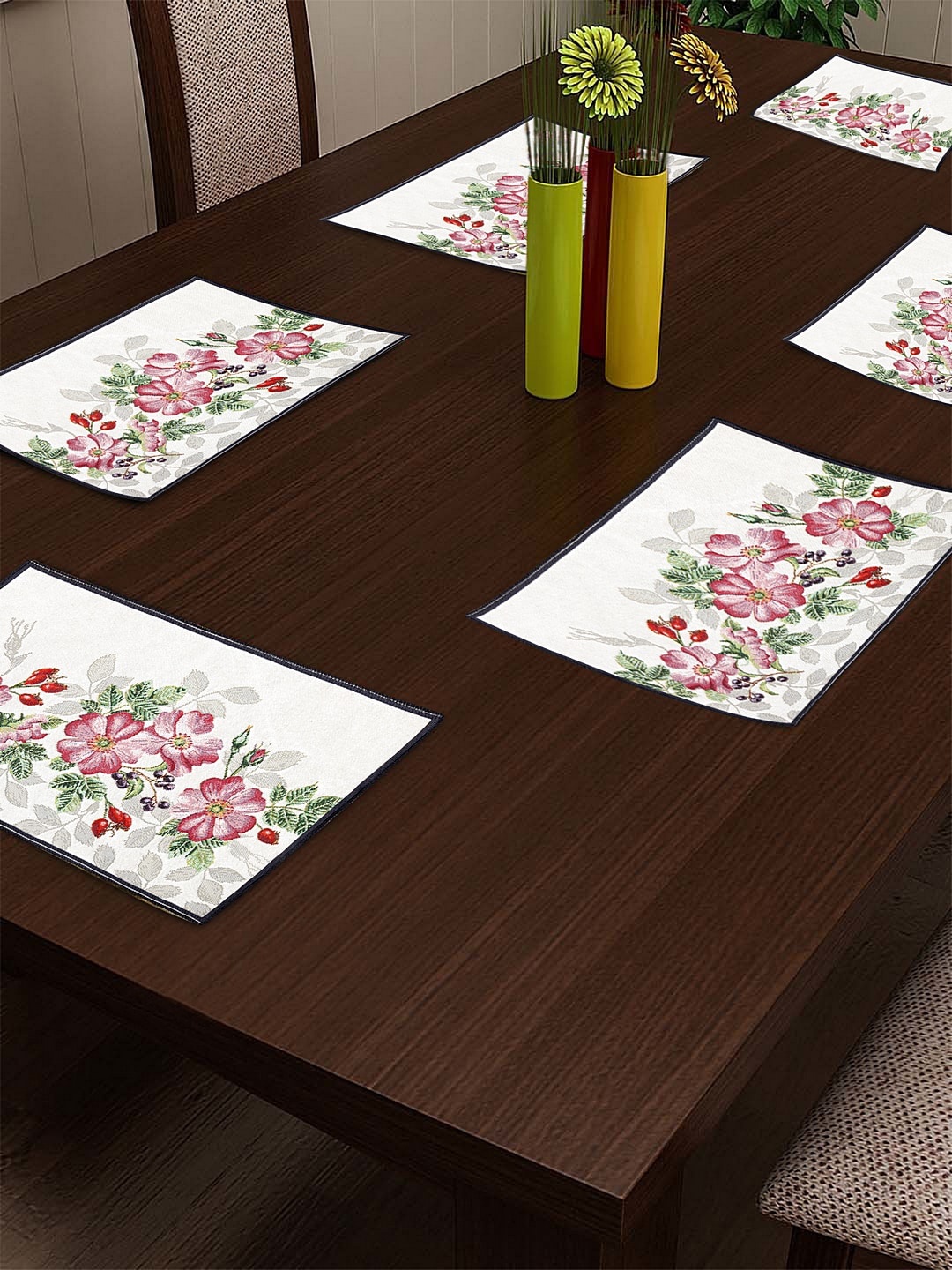 KLOTTHE Set of 6 White & Pink Woven Rectangular Table Mats