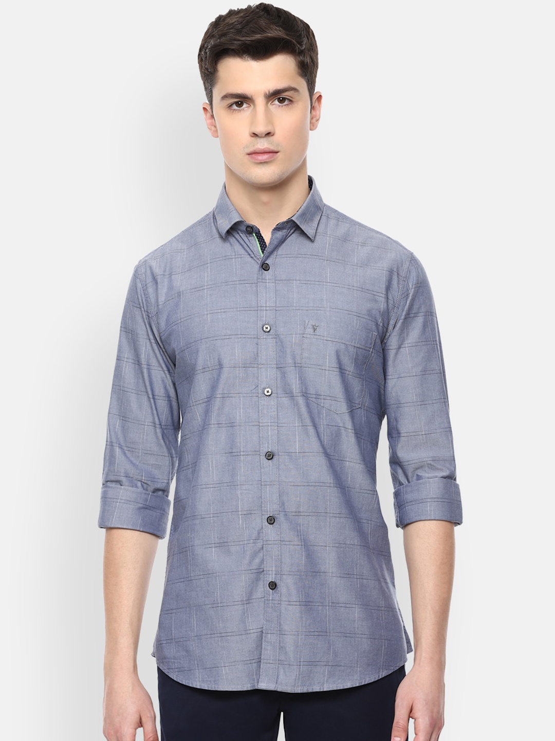 Van Heusen Sport Men Blue Slim Fit Self Design Casual Shirt