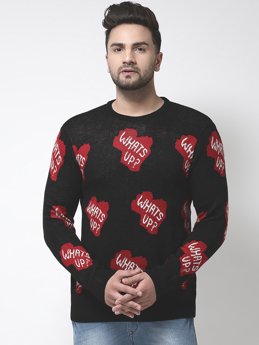 Club York Men Black & Red Printed Pullover Sweater