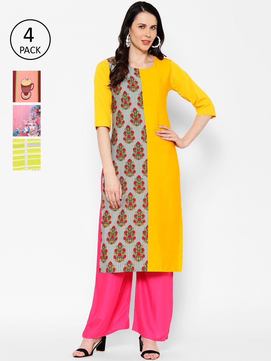7Threads Women Pack Of 4 Printed A-Line Kurta, Multi