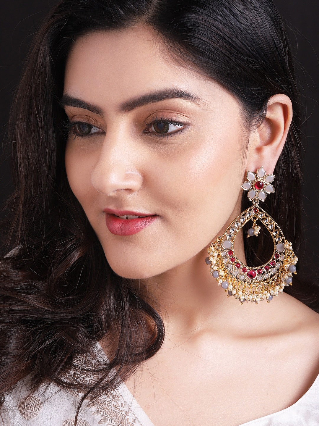 Rubans Gold-Toned & Grey Contemporary Chandbalis