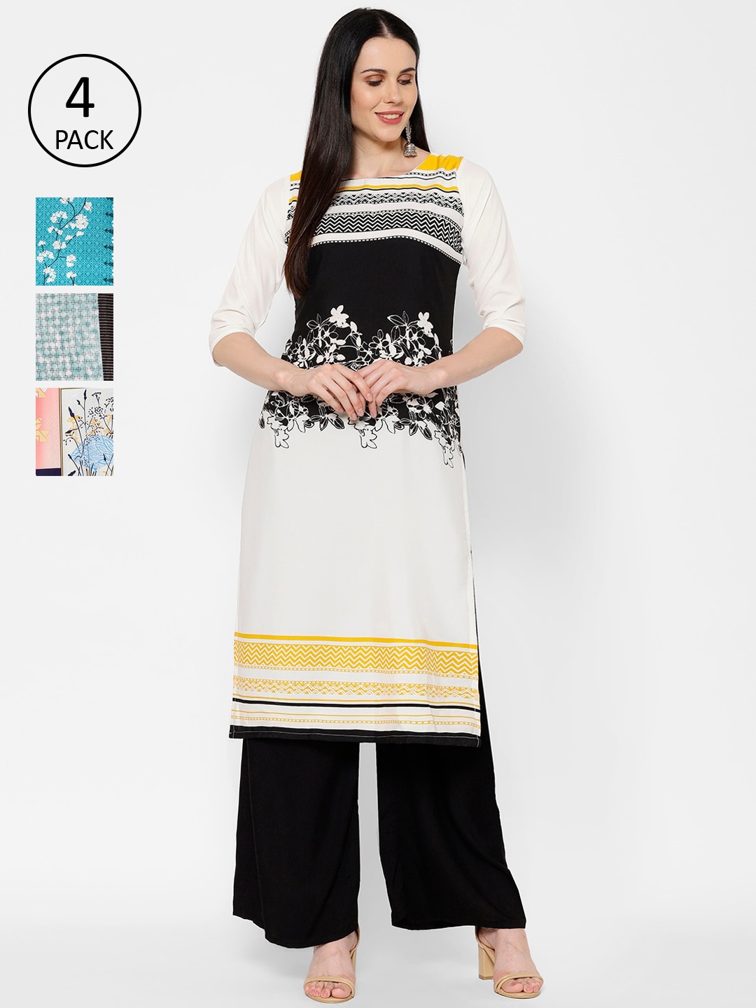 7Threads Women Pack Of 4 Printed Straight Kurta, Multi