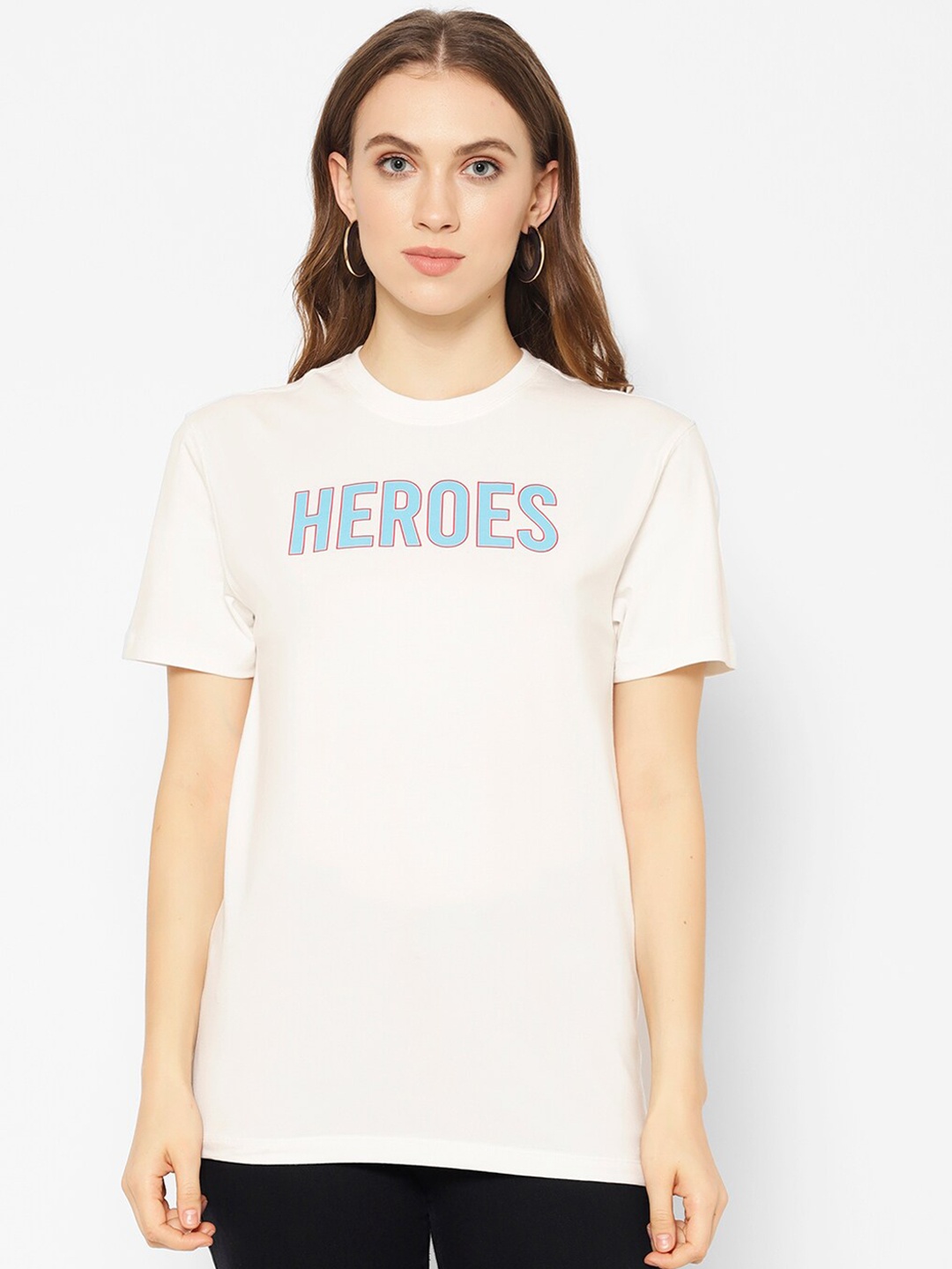 COASTLAND Women White Printed Round Neck T-shirt