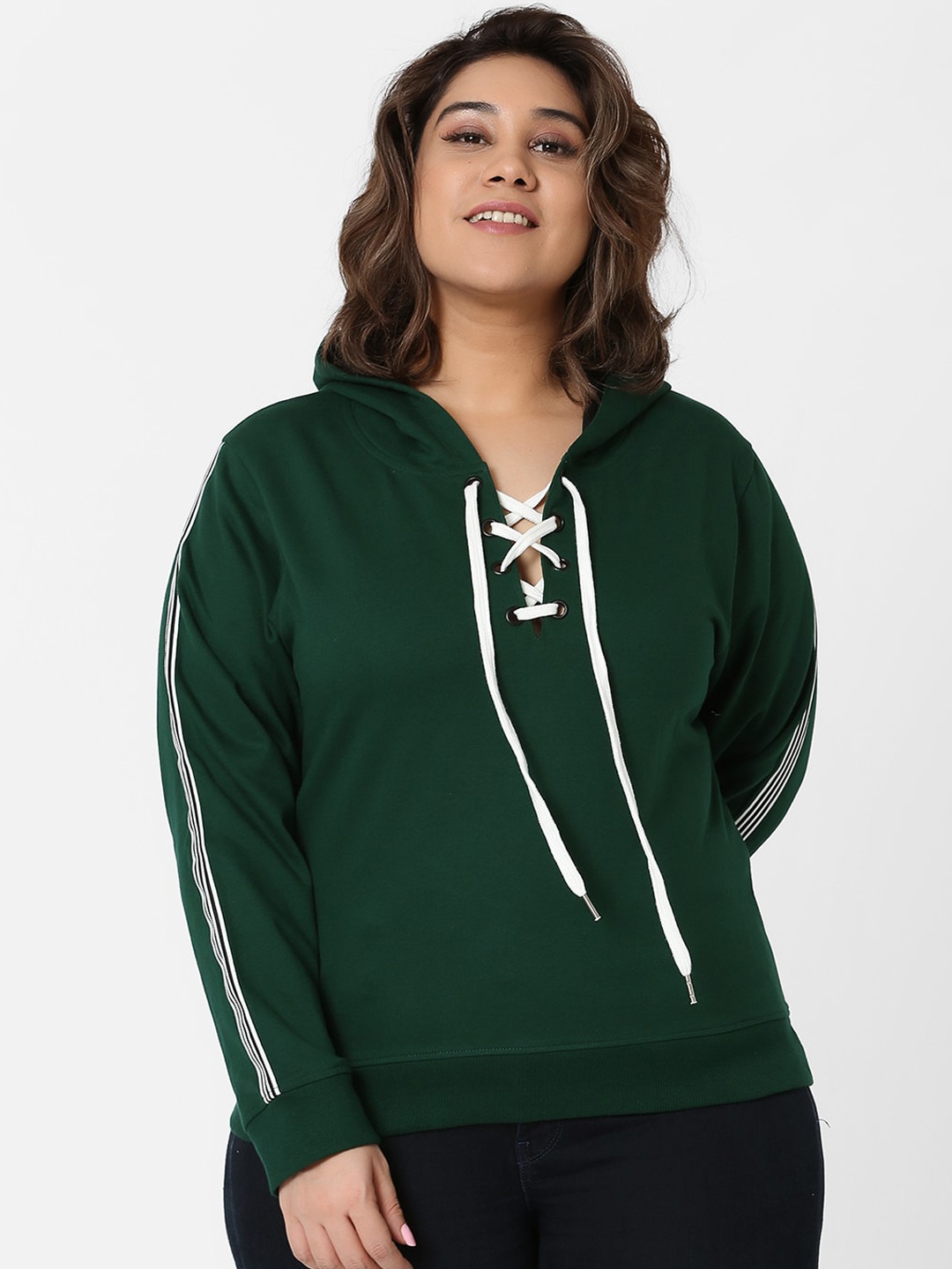 MARCA Bold Women Green Solid Hooded Sweatshirt