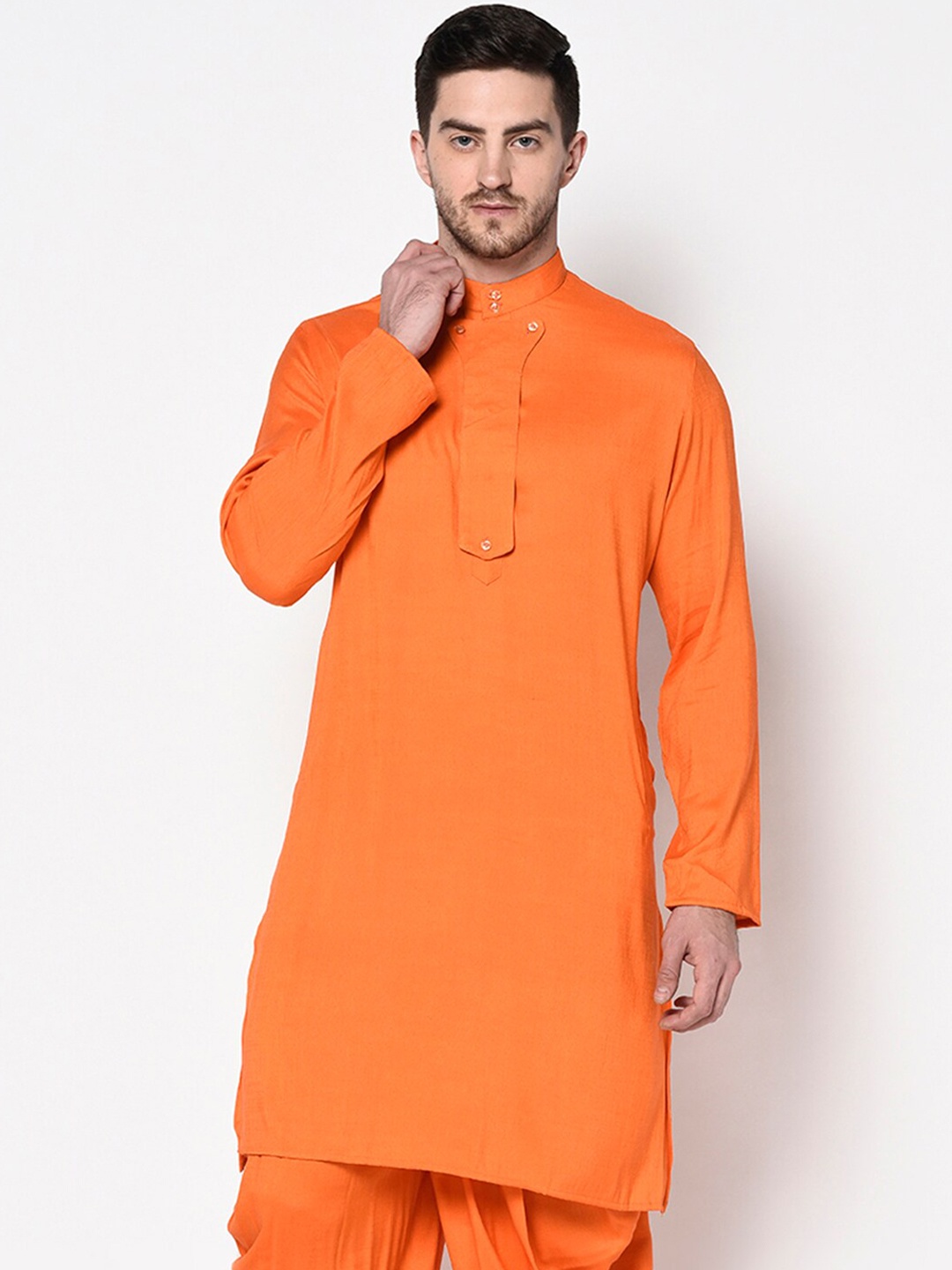 DEYANN Men Orange Solid Kurta with Dhoti Pants