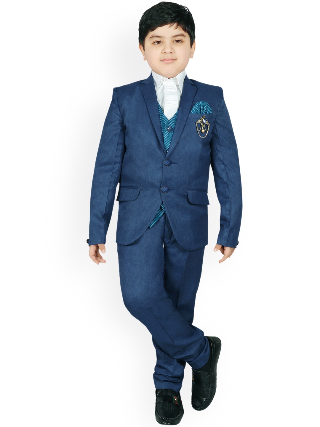 SG YUVRAJ Boys Navy Blue Solid Party Suit