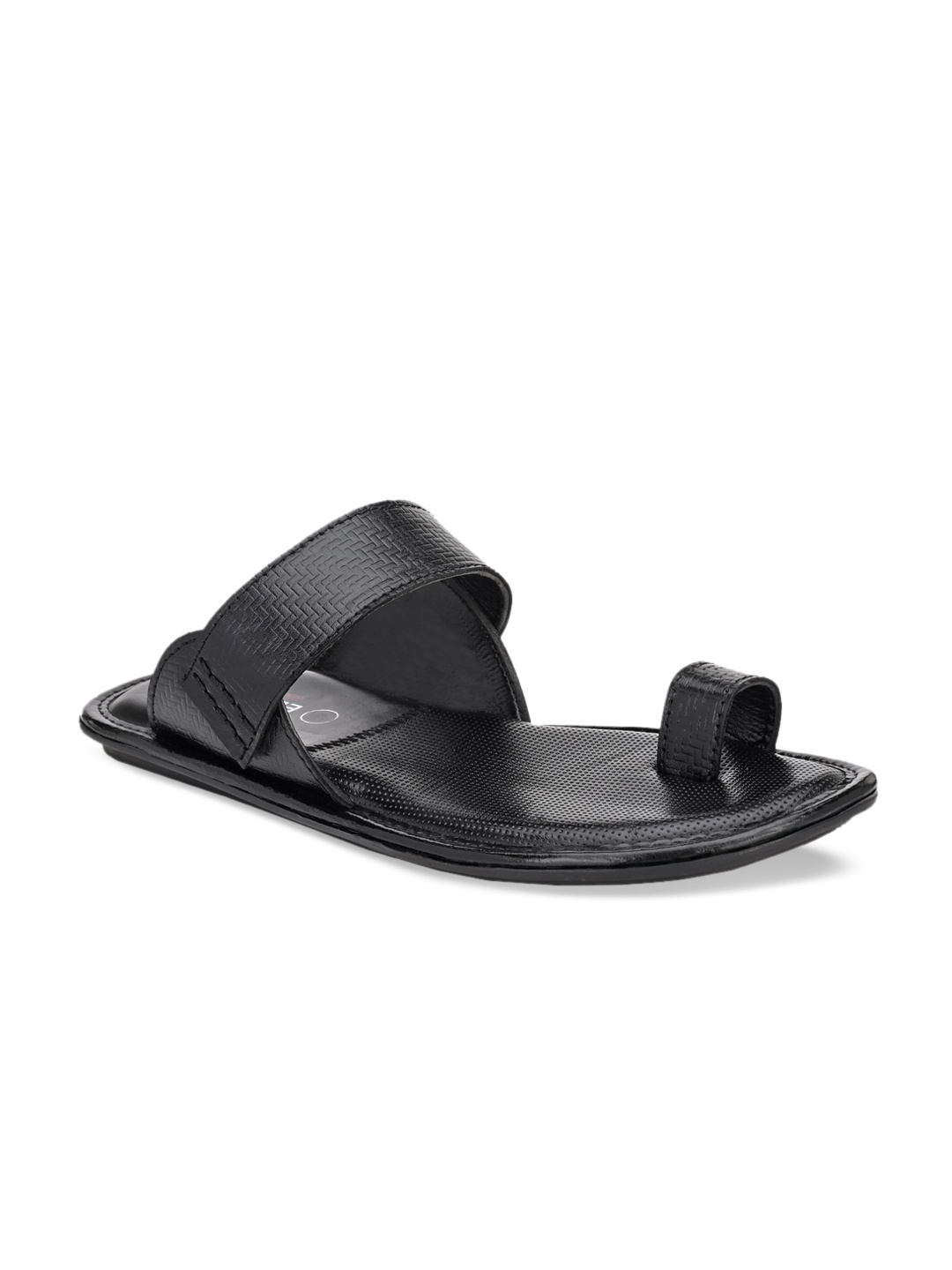 Eego Italy Men Black Solid Leather Comfort Sandals
