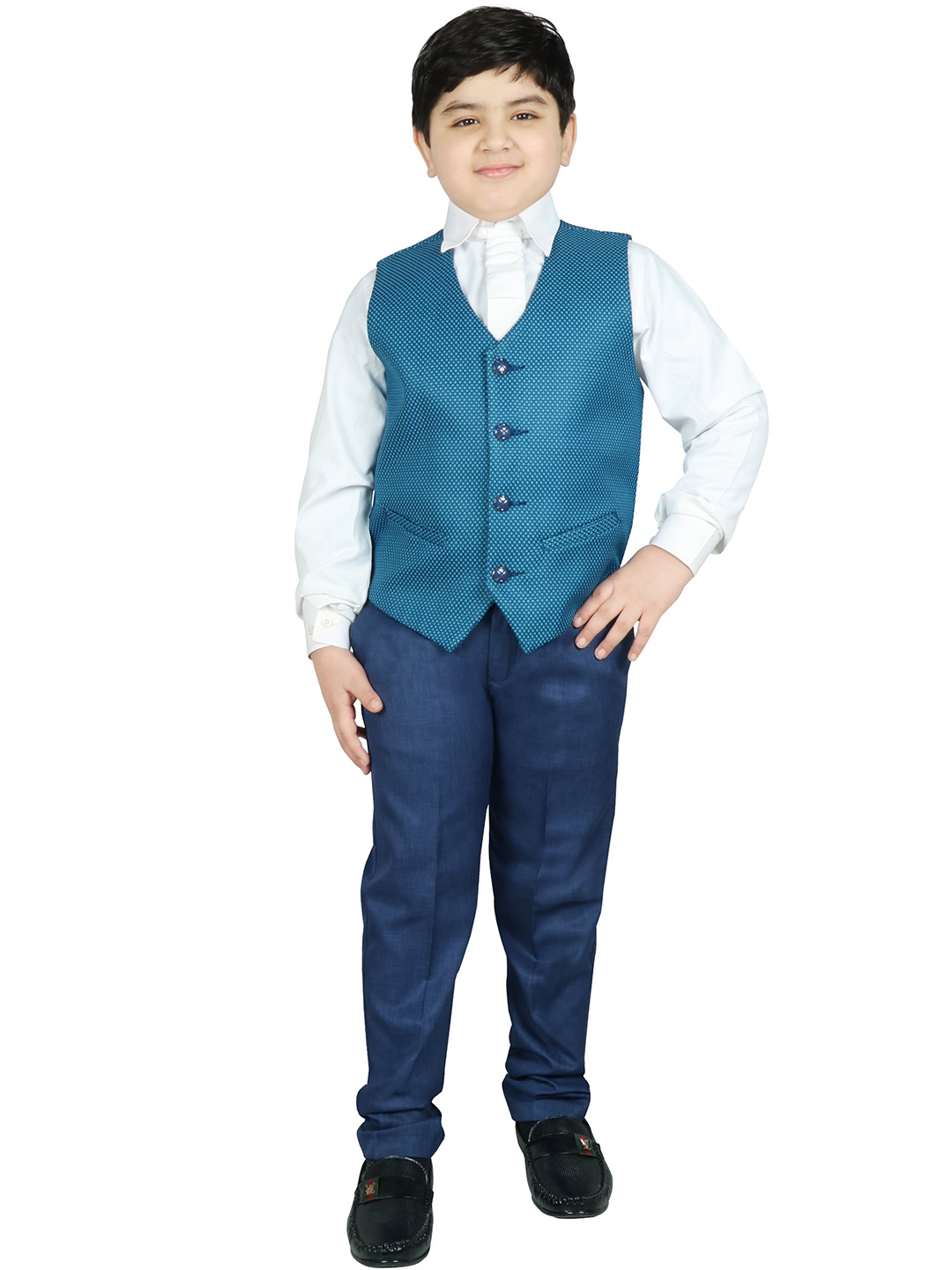 SG YUVRAJ Boys Navy Blue Solid Tuxedo Party Suit