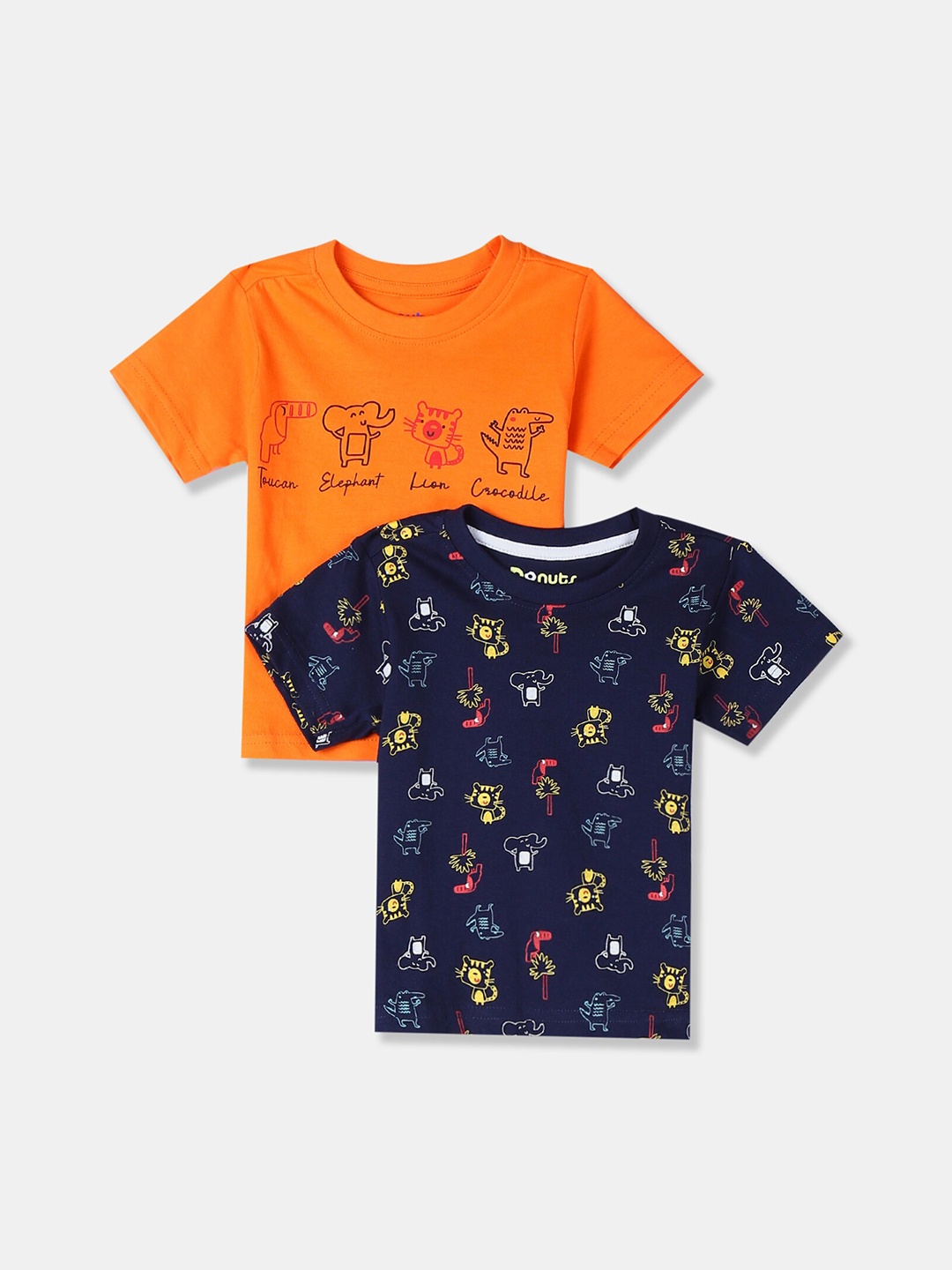 Donuts Boys Pack Of 2 Printed Round Neck T-shirt, Orange