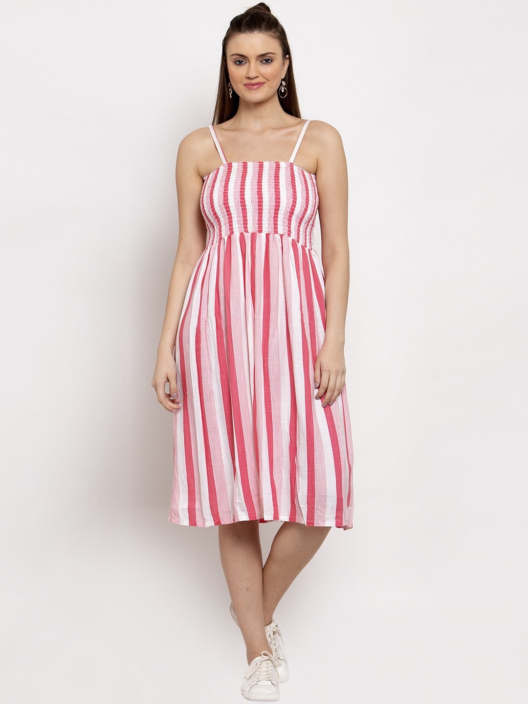 Miaz Lifestyle Women Pink Striped A-Line Dress