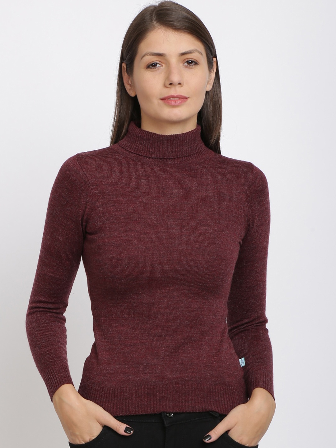 BEVERLY BLUES Women Maroon Solid Slim-Fit Pullover Sweater